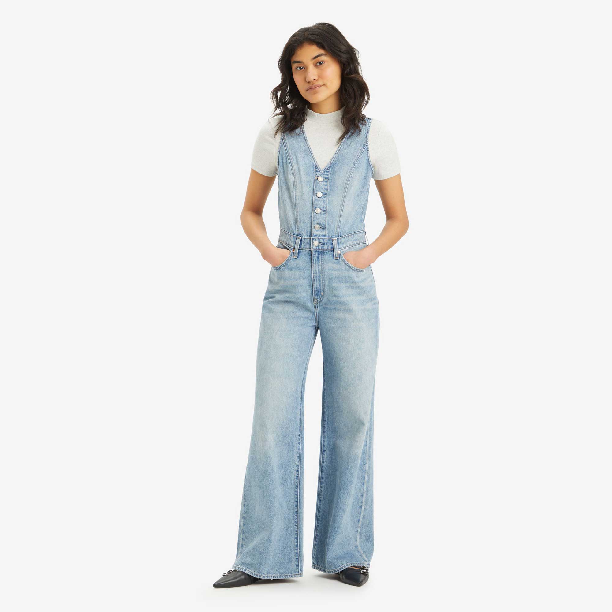 Levi's Womens Denim Vest Wideleg Jumpsuit, dive deep