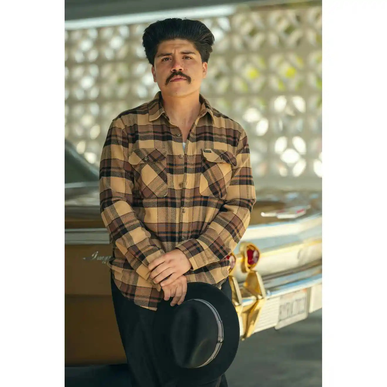 Brixton Bowery Long Sleeve Flannel, tiger's eye/pinecone brown/was — available at Norwood
