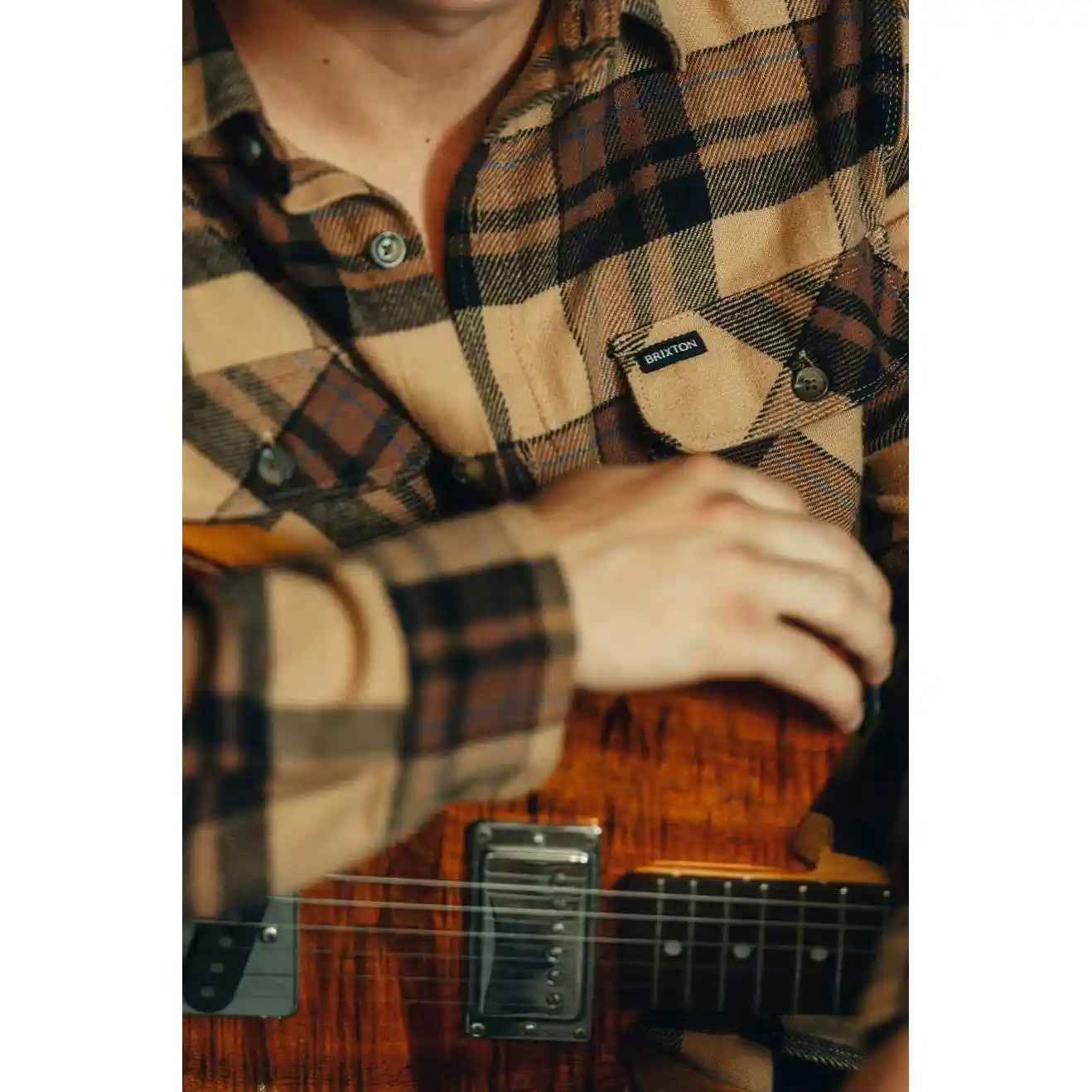 Brixton Bowery Long Sleeve Flannel, tiger's eye/pinecone brown/was — available at Norwood