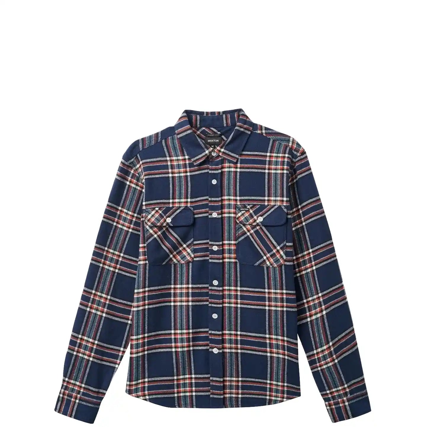 Brixton Bowery Flannel Shirt, washed navy/off white/terracot