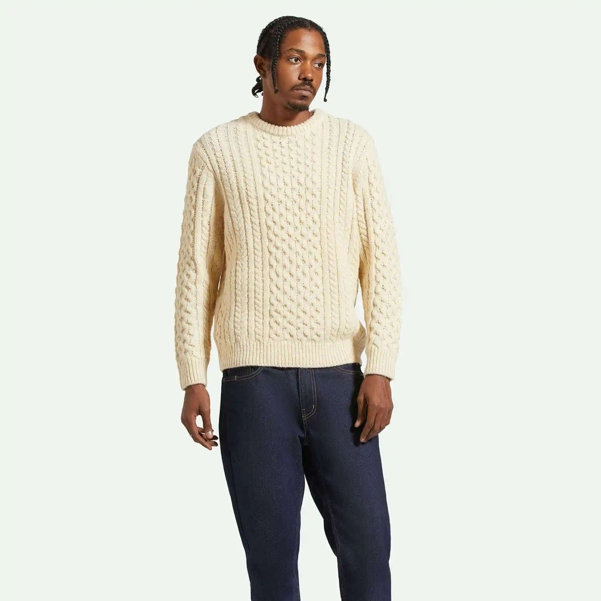 Brixton Classic Fisherman's Sweater, oatmeal — available at Norwood