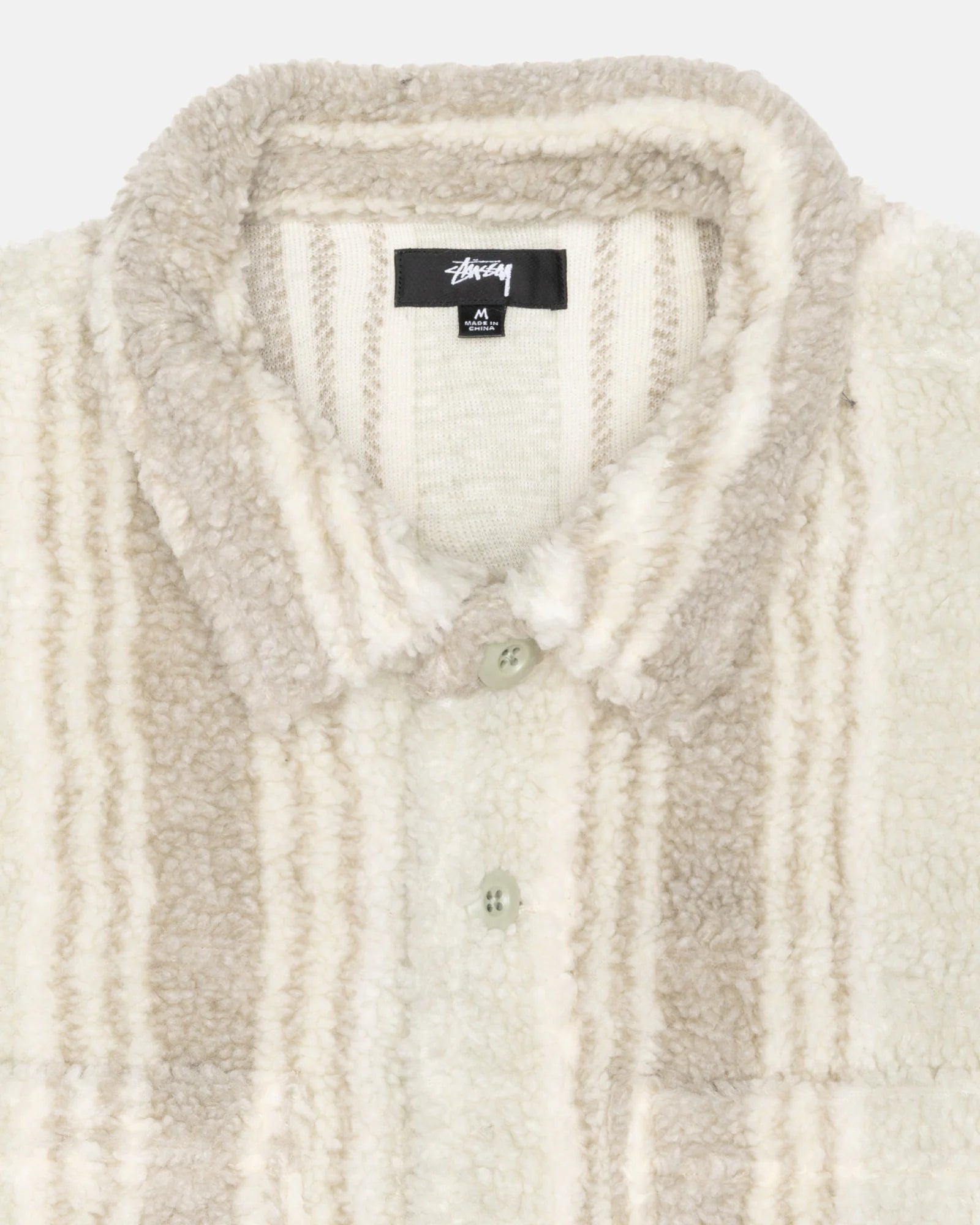 Stussy Stripe Sherpa Shirt, natural — available at Norwood