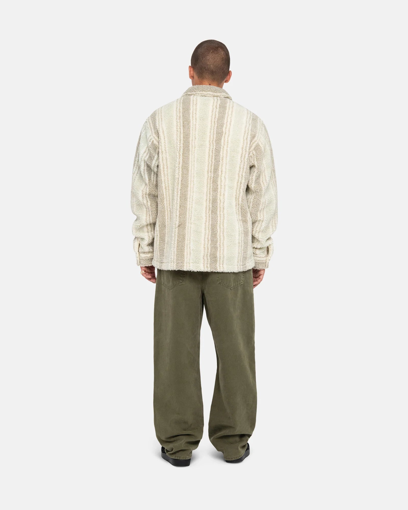 Stussy Stripe Sherpa Shirt, natural — available at Norwood