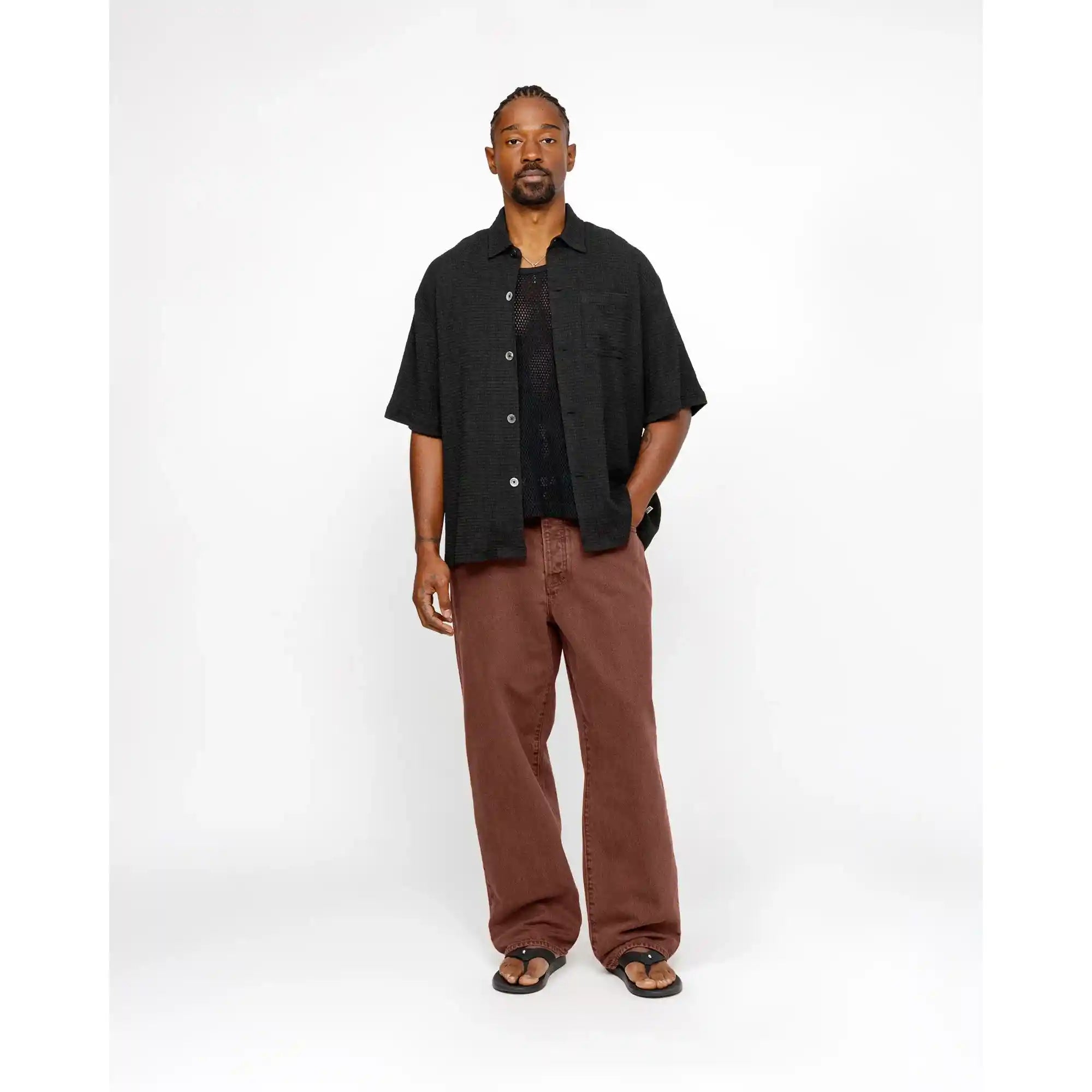 Stussy Flat Bottom Crinkled Shirt, black — available at Norwood