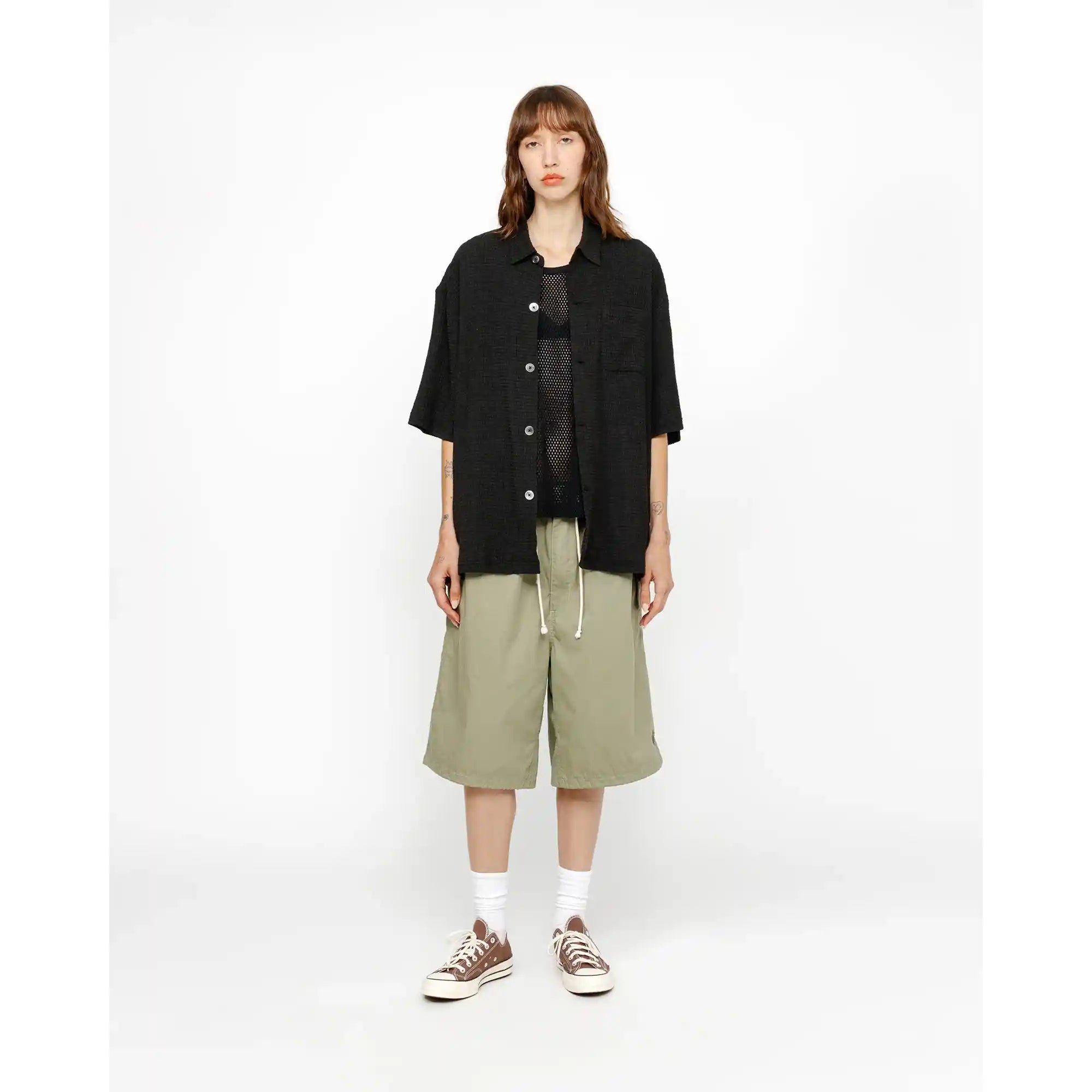 Stussy Flat Bottom Crinkled Shirt, black — available at Norwood