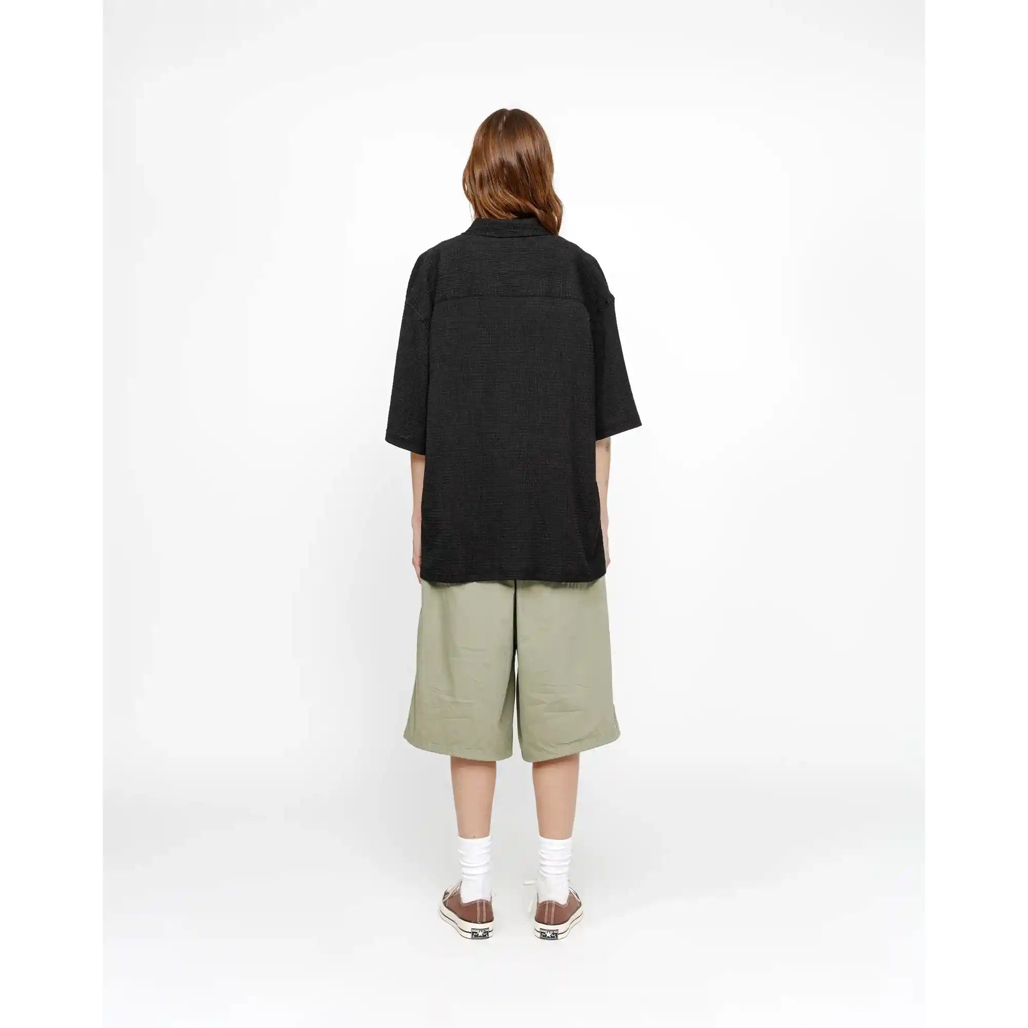 Stussy Flat Bottom Crinkled Shirt, black — available at Norwood