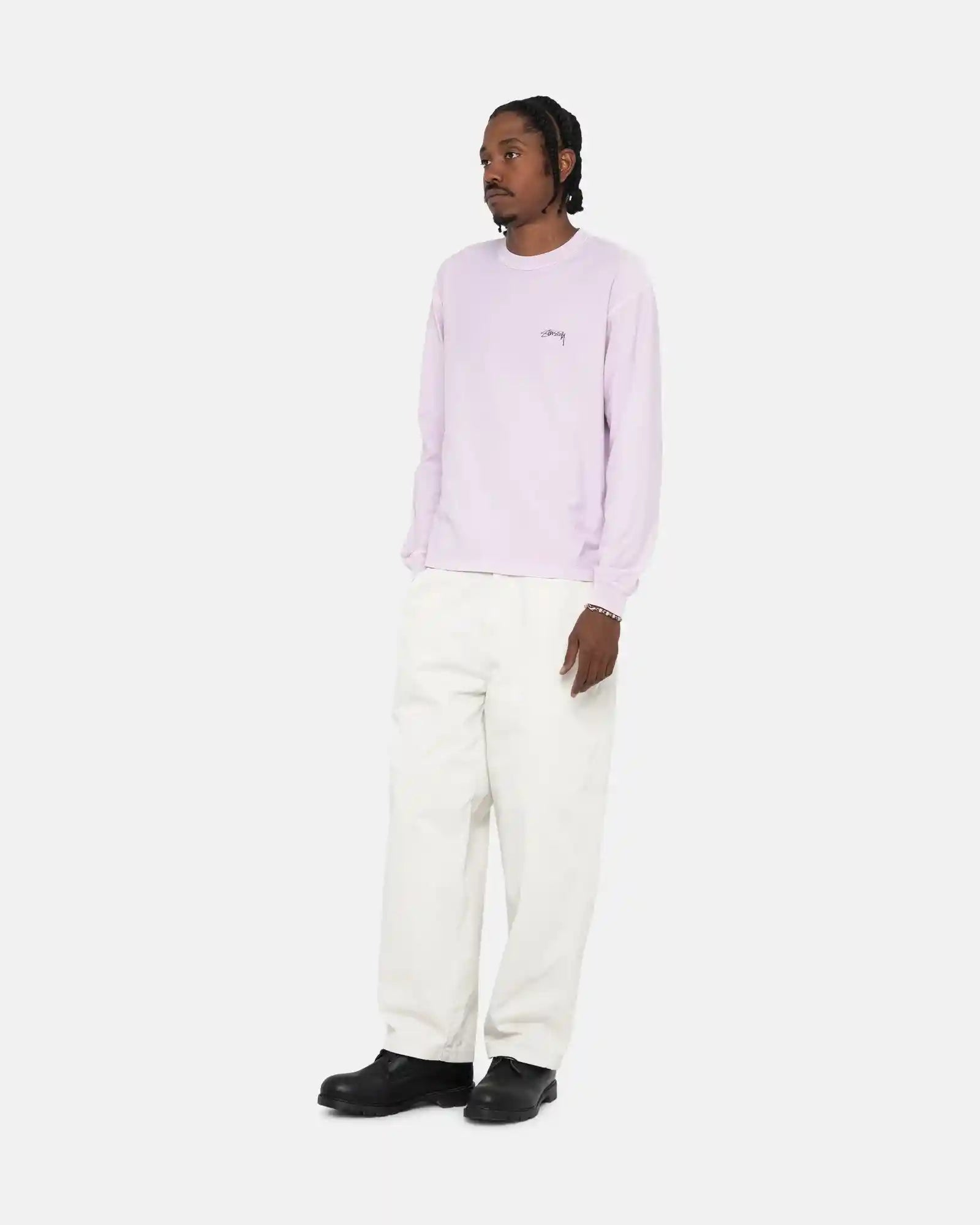 Stussy Lazy Long Sleeved Tee, lilac — available at Norwood