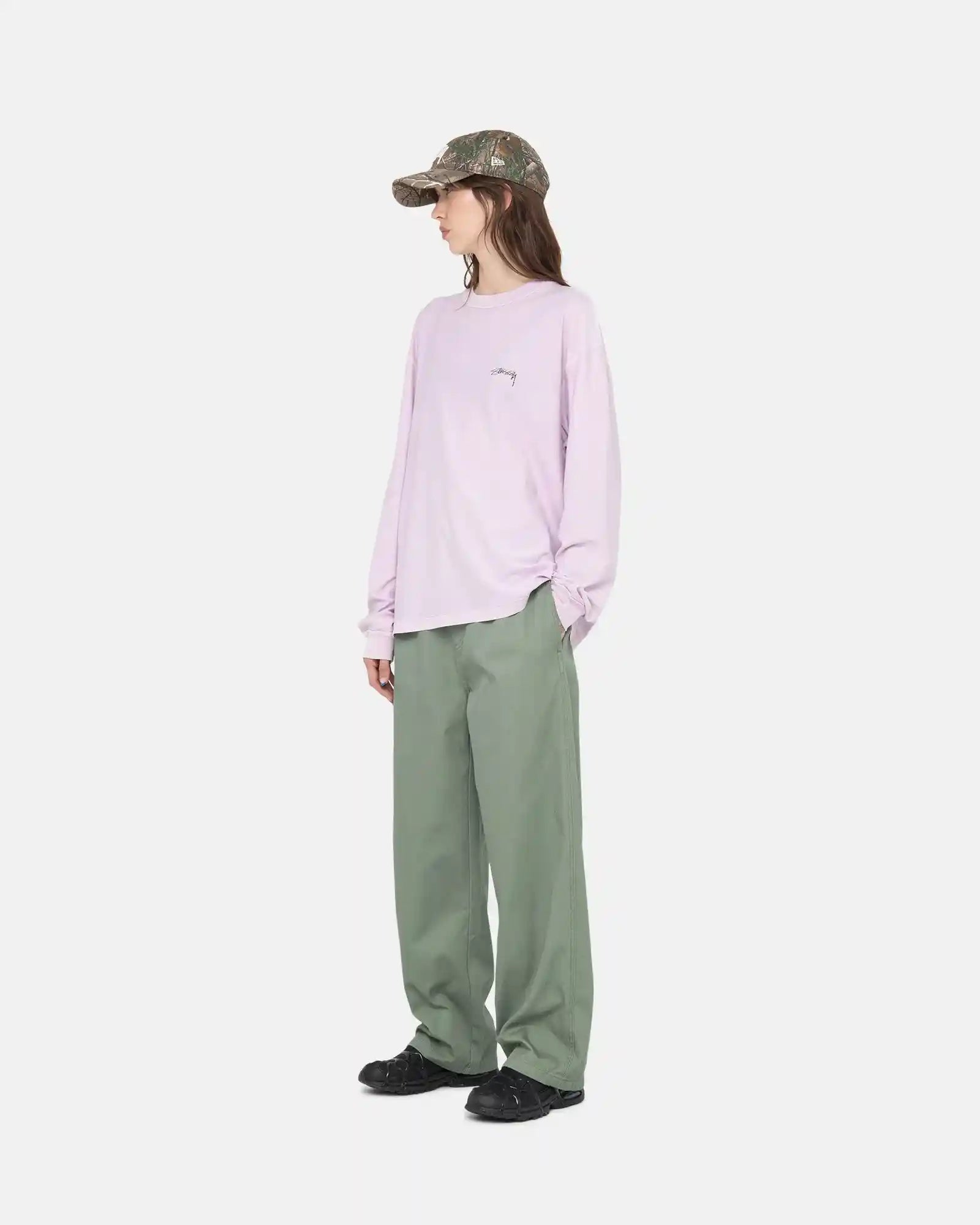 Stussy Lazy Long Sleeved Tee, lilac — available at Norwood