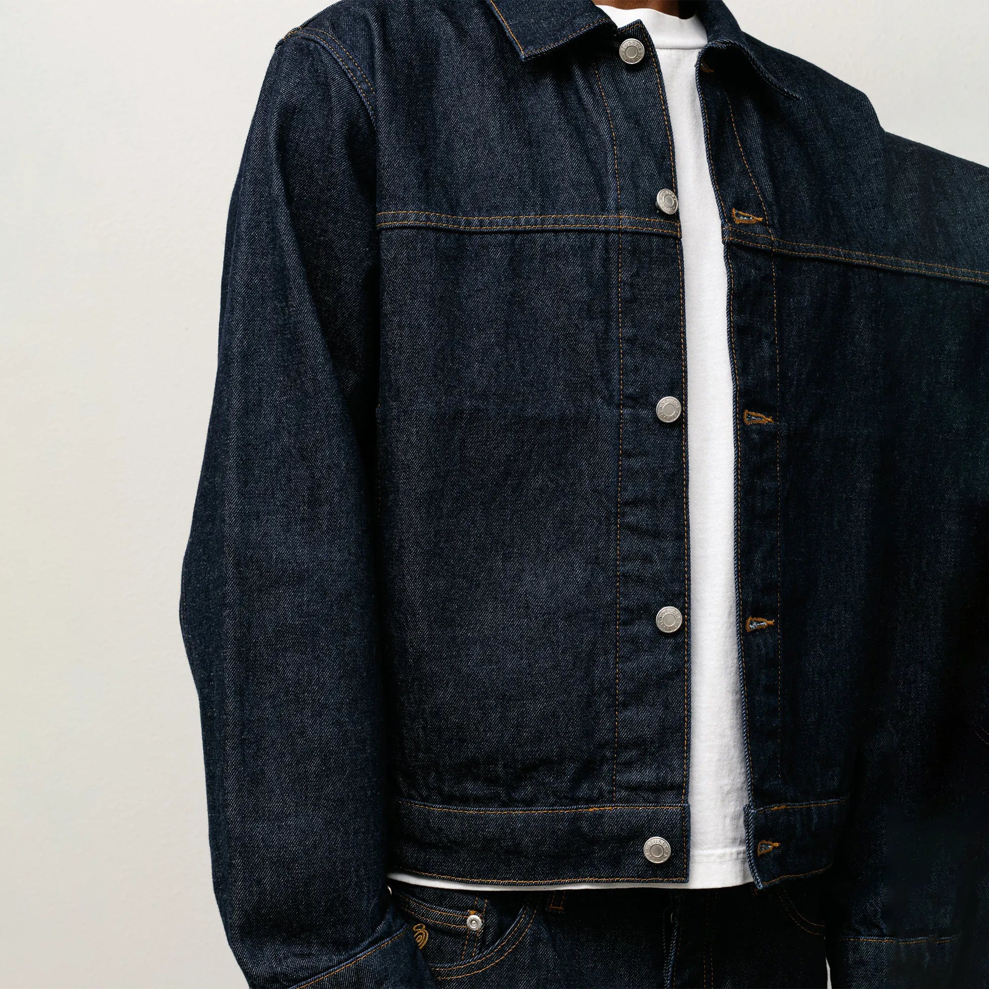 Stussy Trucker Denim, rinsed indigo — available at Norwood