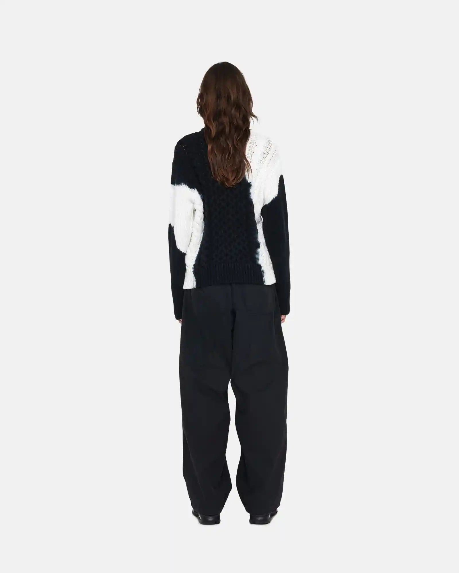 Stussy Tie Dye Fisherman Sweater, black — available at Norwood