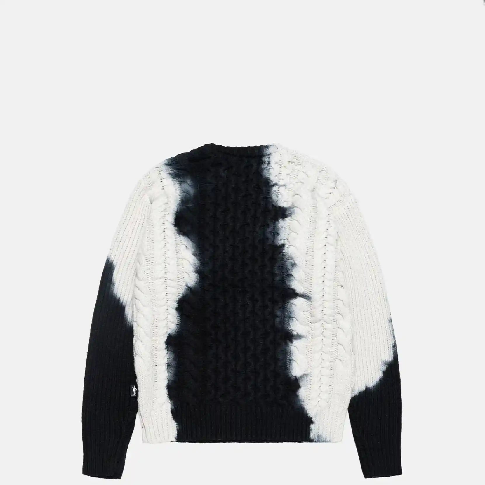 Stussy Tie Dye Fisherman Sweater, black — available at Norwood
