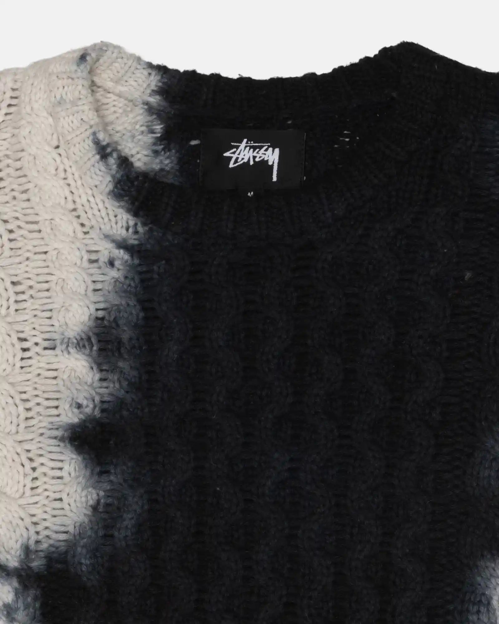 Stussy Tie Dye Fisherman Sweater, black — available at Norwood