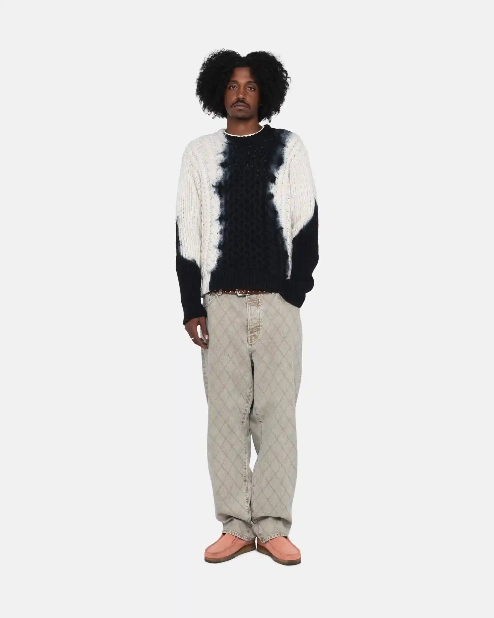Stussy Tie Dye Fisherman Sweater, black — available at Norwood