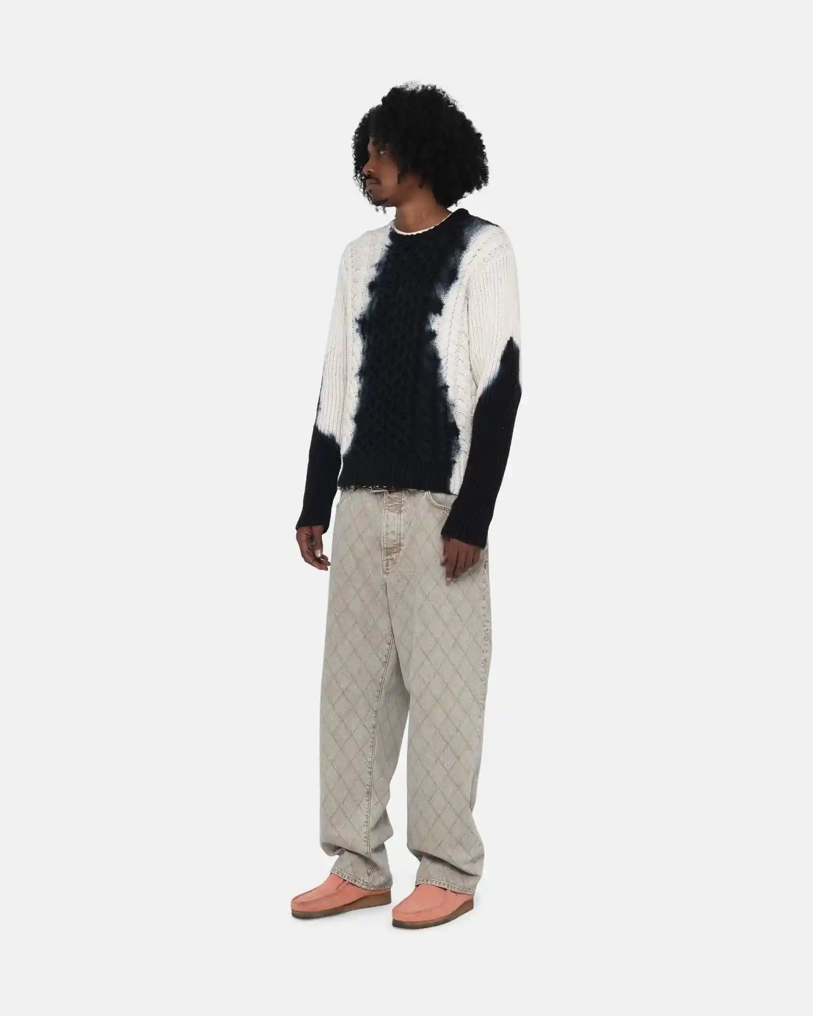 Stussy Tie Dye Fisherman Sweater, black — available at Norwood