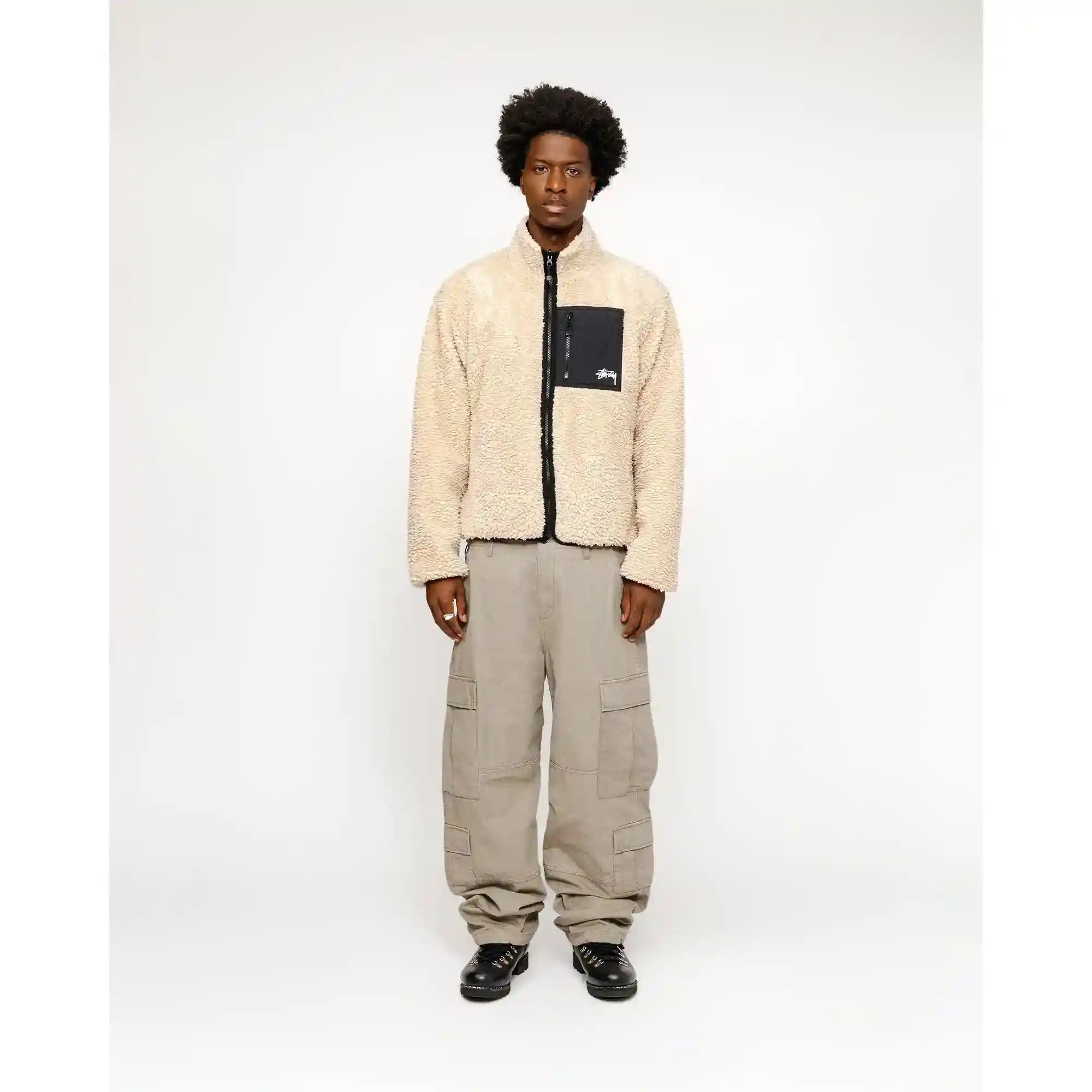 Stussy Sherpa Reversible Jacket, beige — available at Norwood