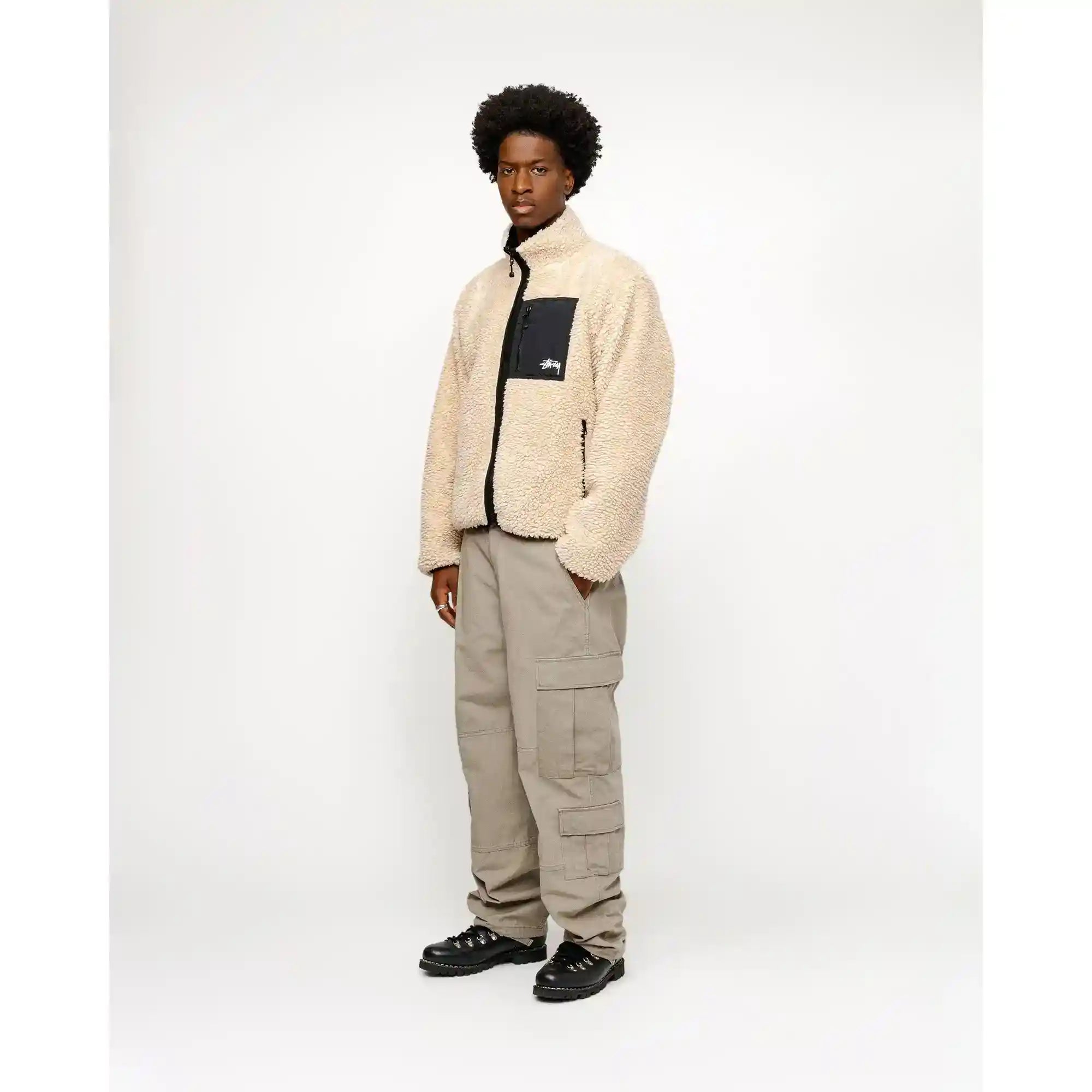 Stussy Sherpa Reversible Jacket, beige — available at Norwood