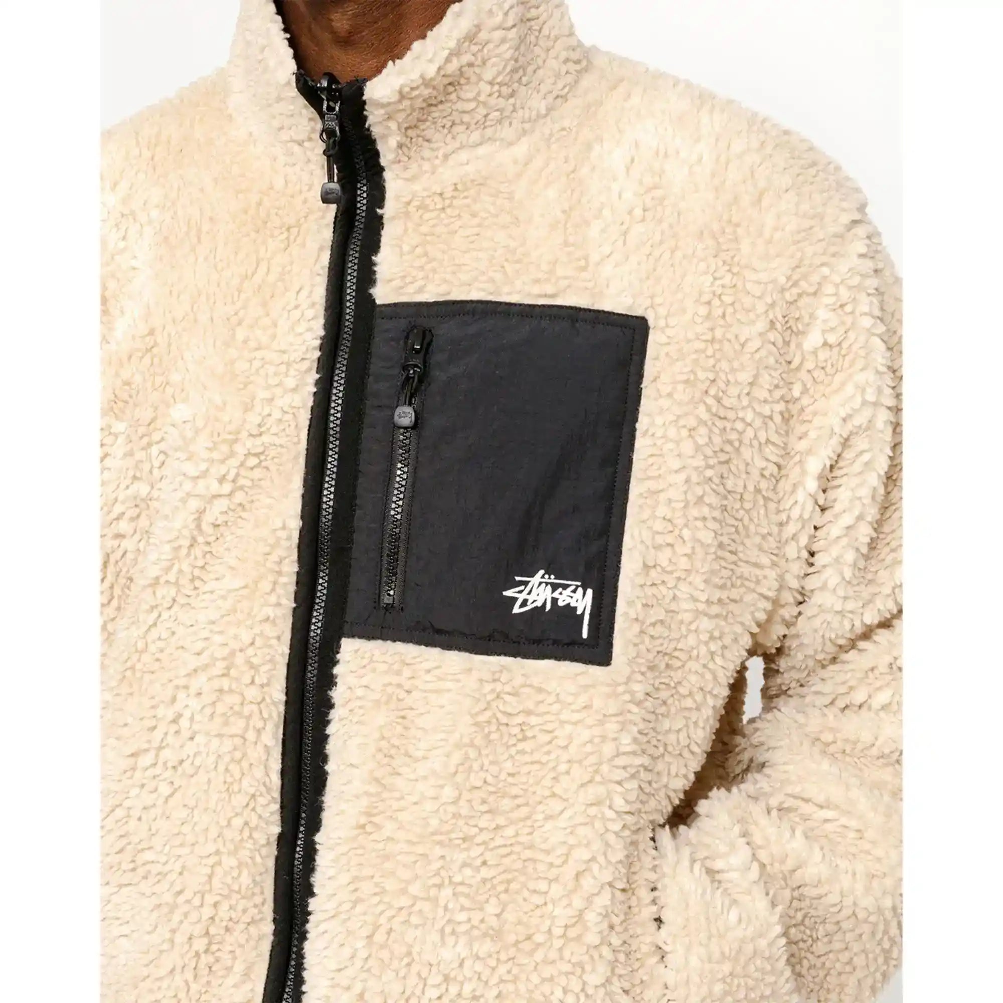 Stussy Sherpa Reversible Jacket, beige — available at Norwood