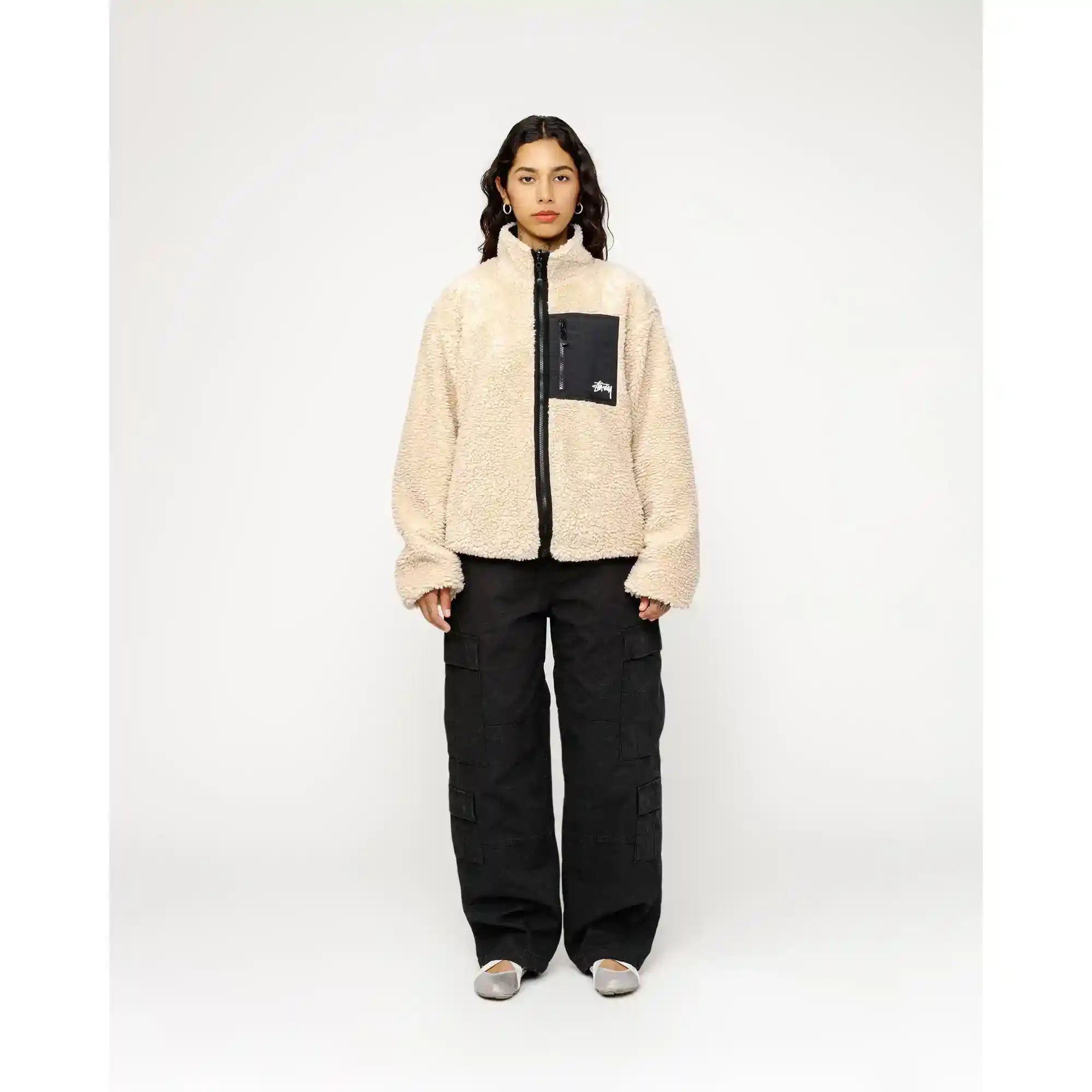 Stussy Sherpa Reversible Jacket, beige — available at Norwood