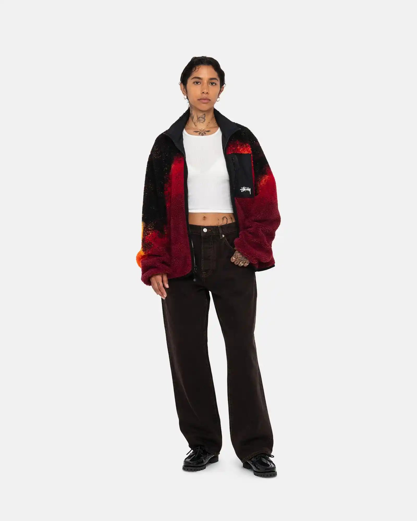 Stussy Sherpa Reversible Jacket, lava — available at Norwood