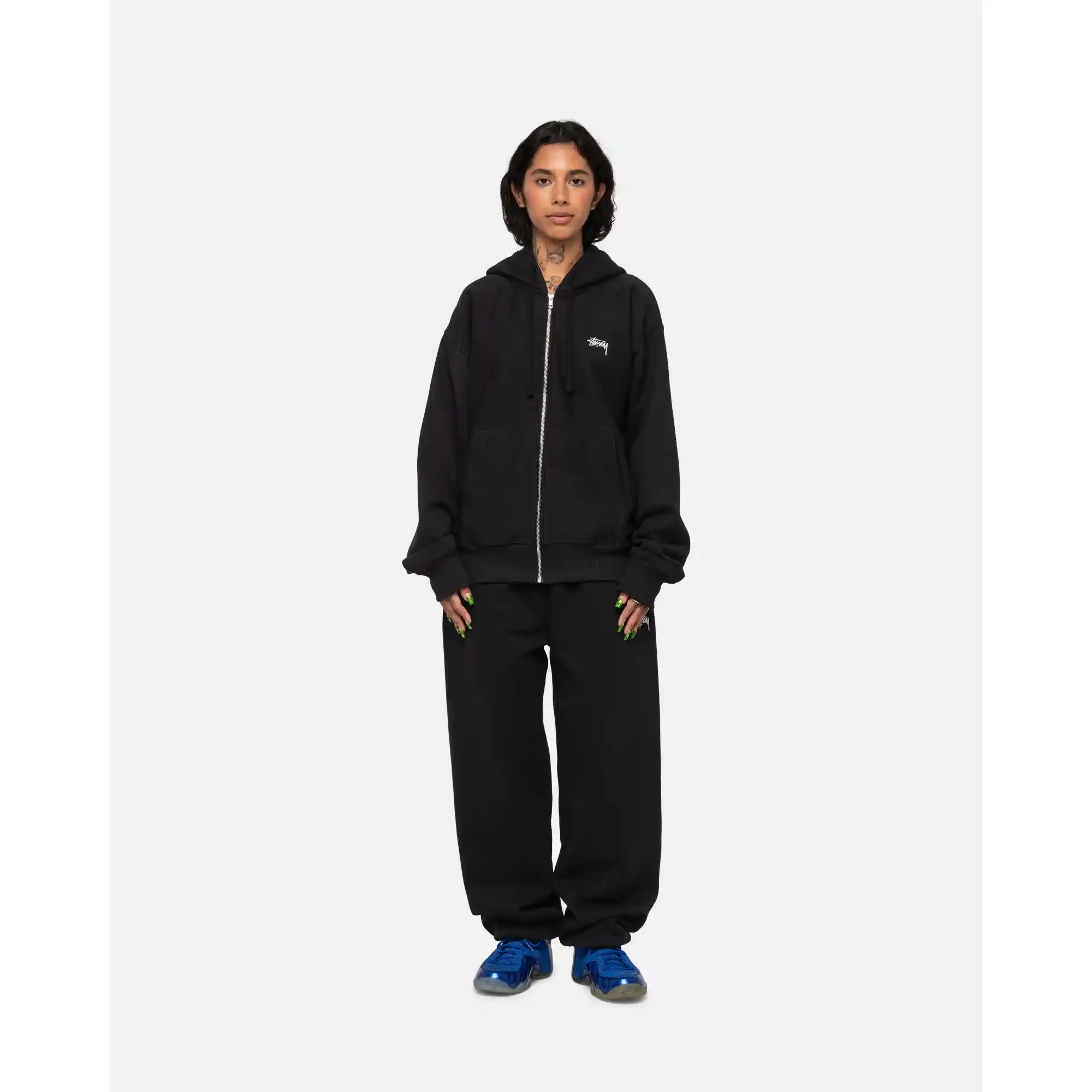 Stussy Stock Logo Zip Hood, washed black — available at Norwood
