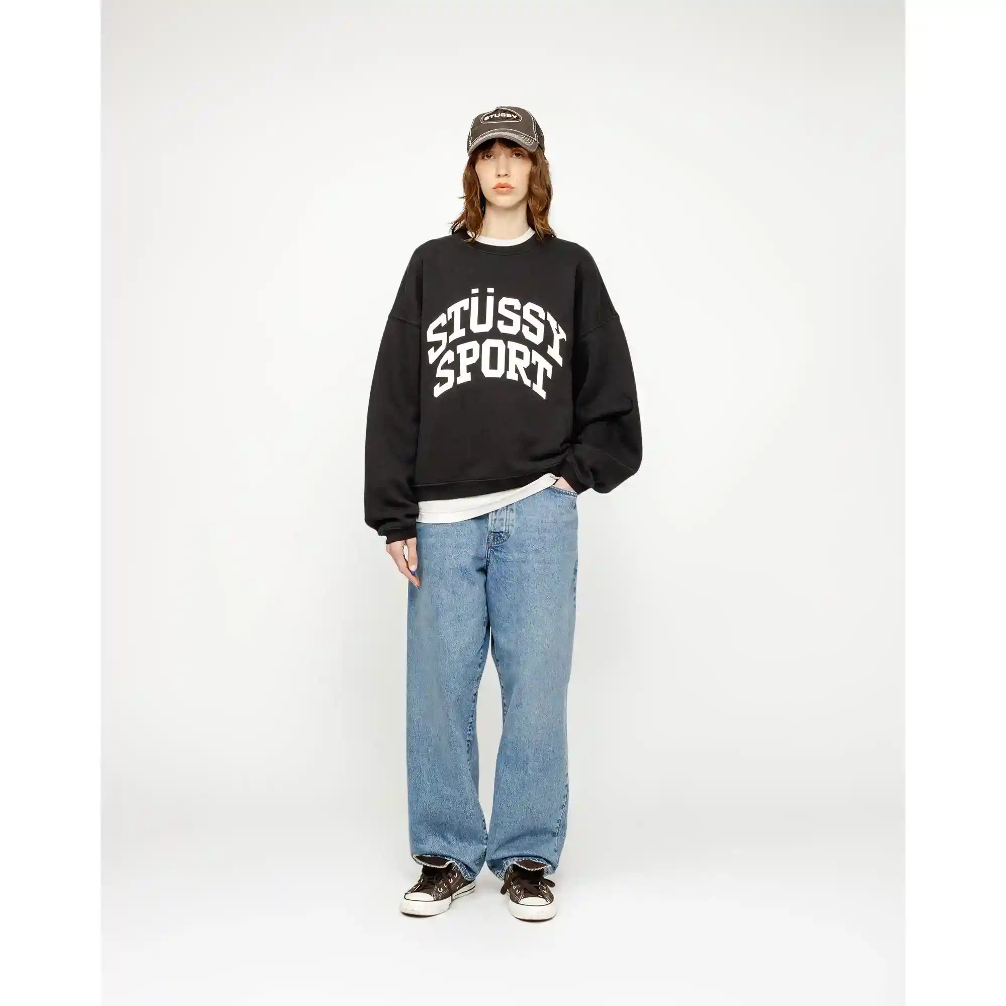 Stussy Big Crackle Sport Crew, washed black — available at Norwood