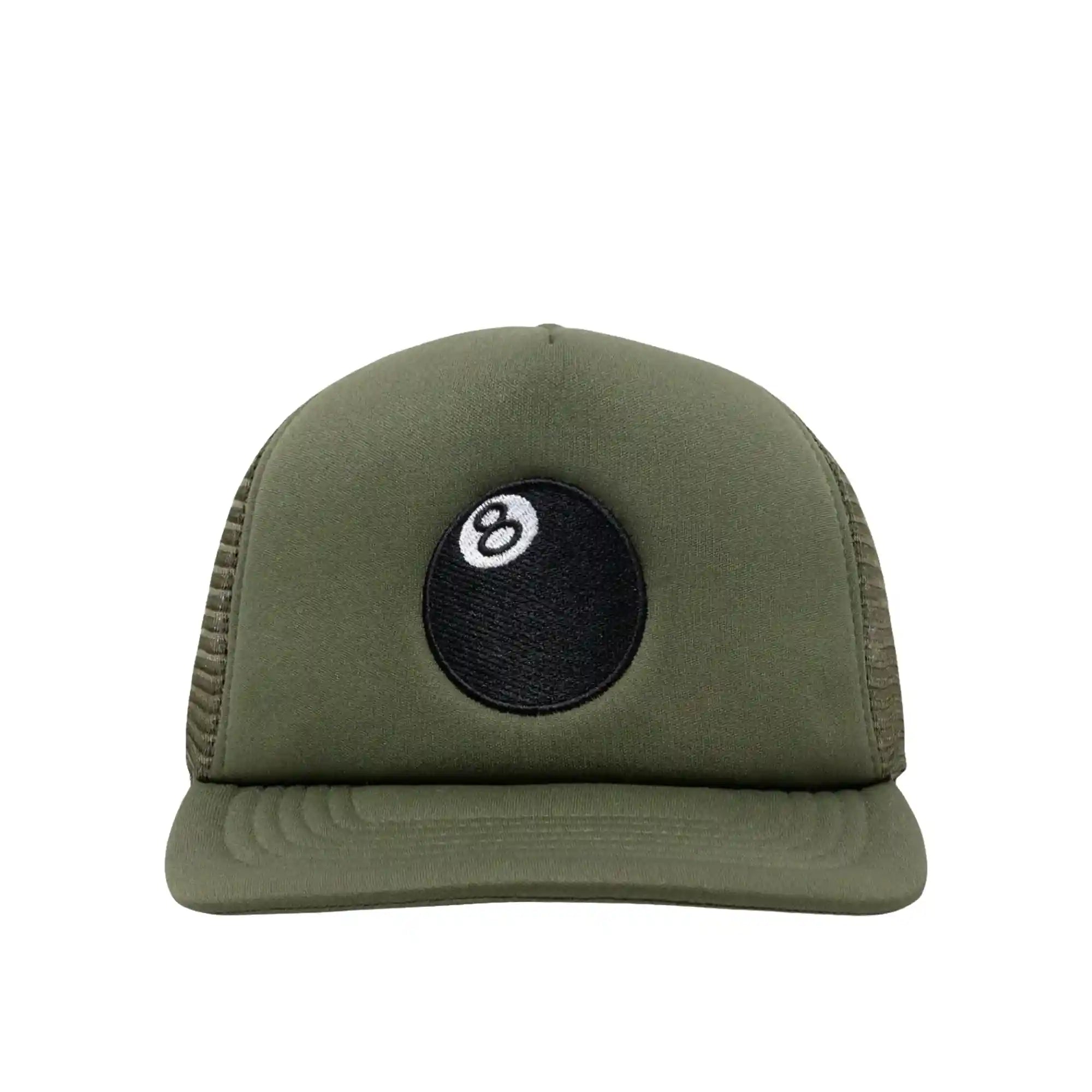 Stussy 8 Ball Trucker Cap, olive — available at Norwood