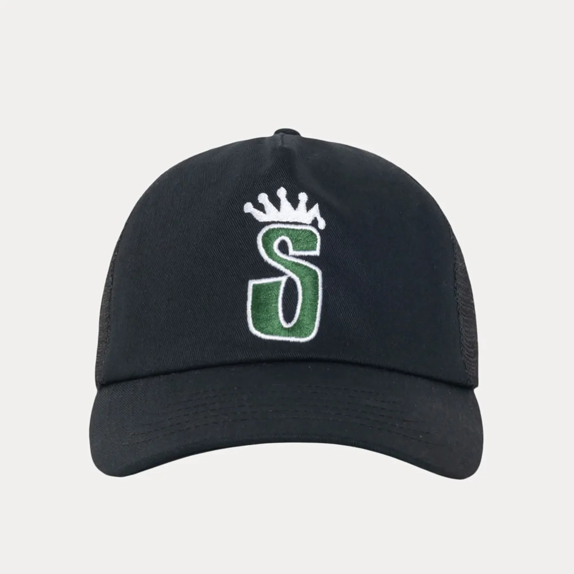 Stussy Trucker S Crown Cap, shadow black — available at Norwood