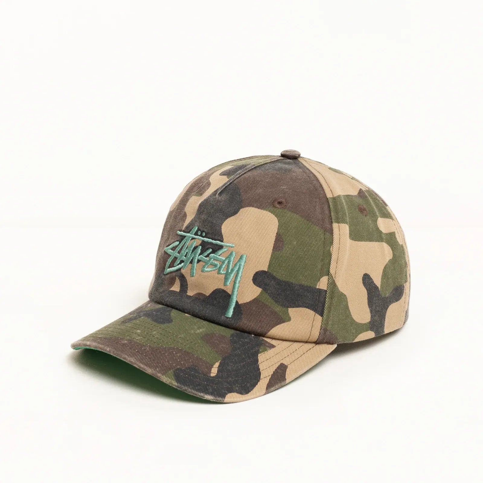 Stussy Big Stock Mid Depth Cap, woodland camo — available at Norwood