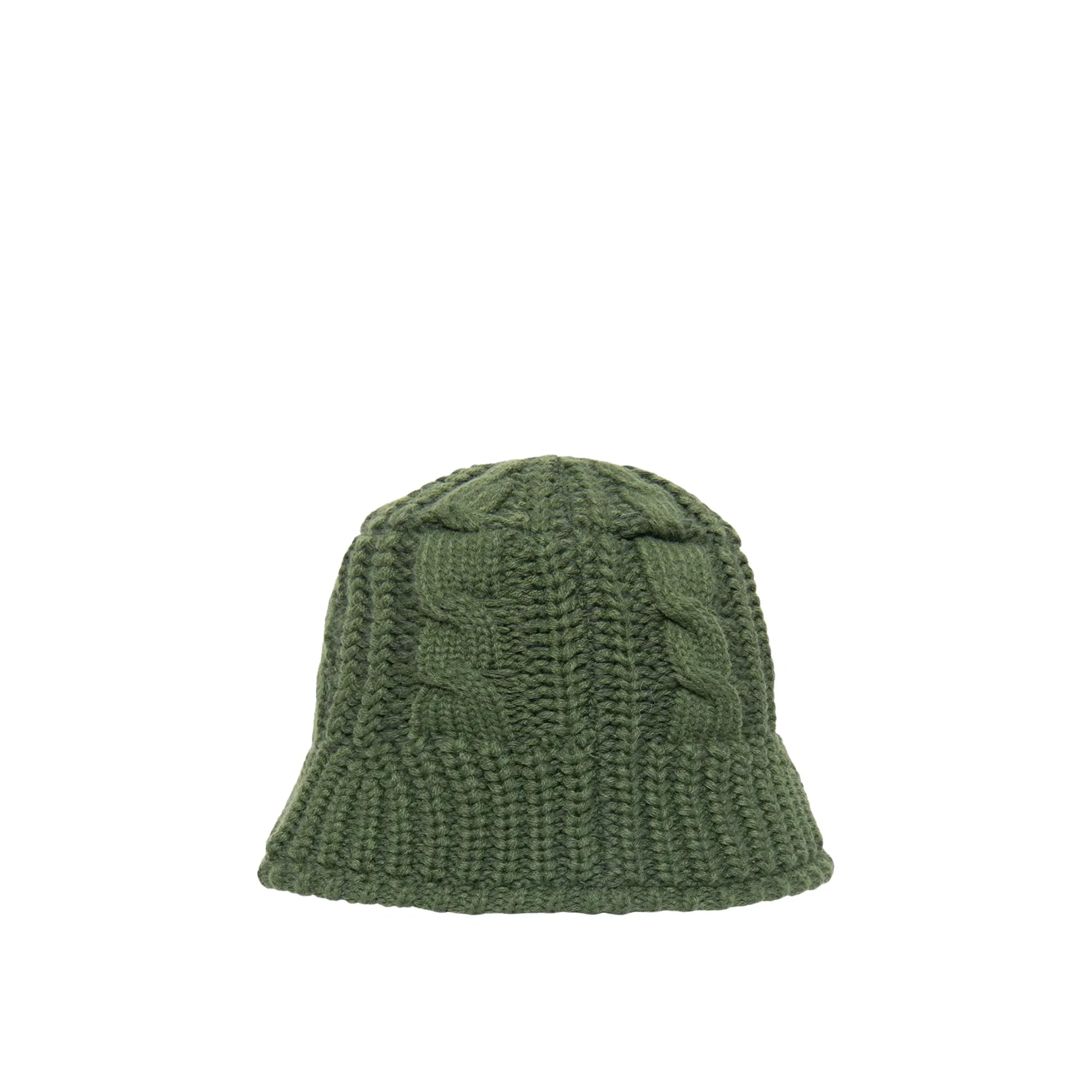 Stussy Cable Knit Bucket Hat, olive — available at Norwood