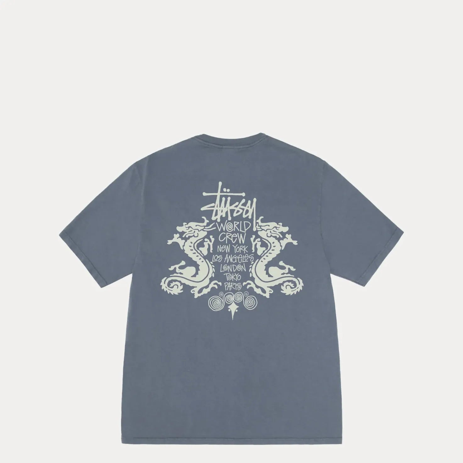 Stussy Double Dragon Pigment Dyed Tee, navy — available at Norwood