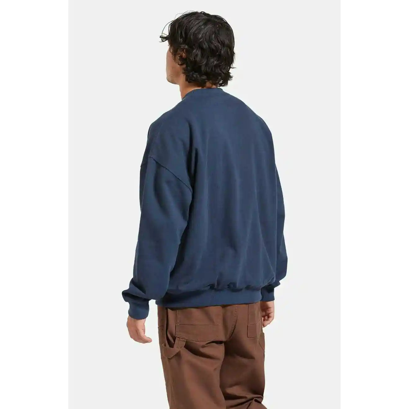 Brixton Embroidered Heavy Weight Crew, washed navy — available at Norwood