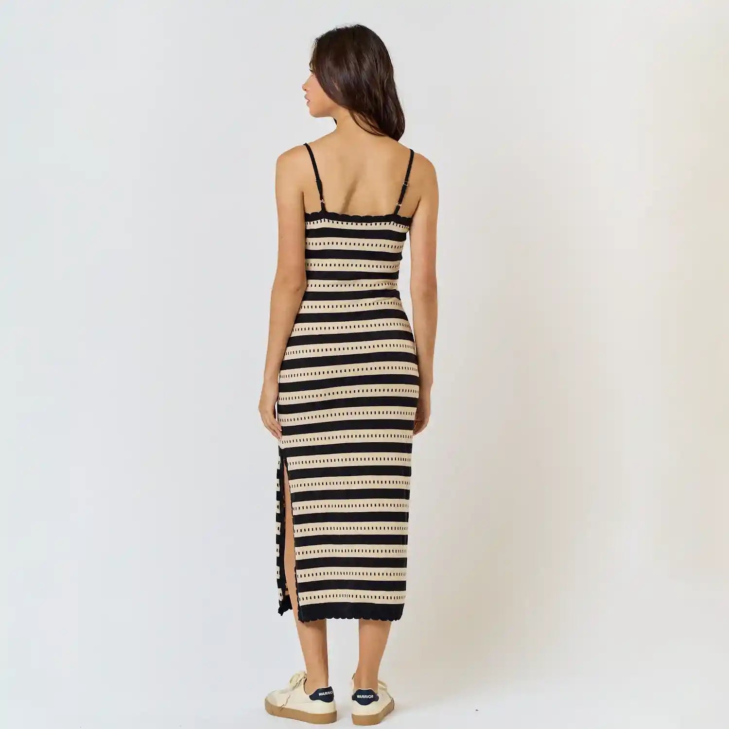Womens Side Slit Sweater Midi Dress, natural/black stripe — available at Norwood