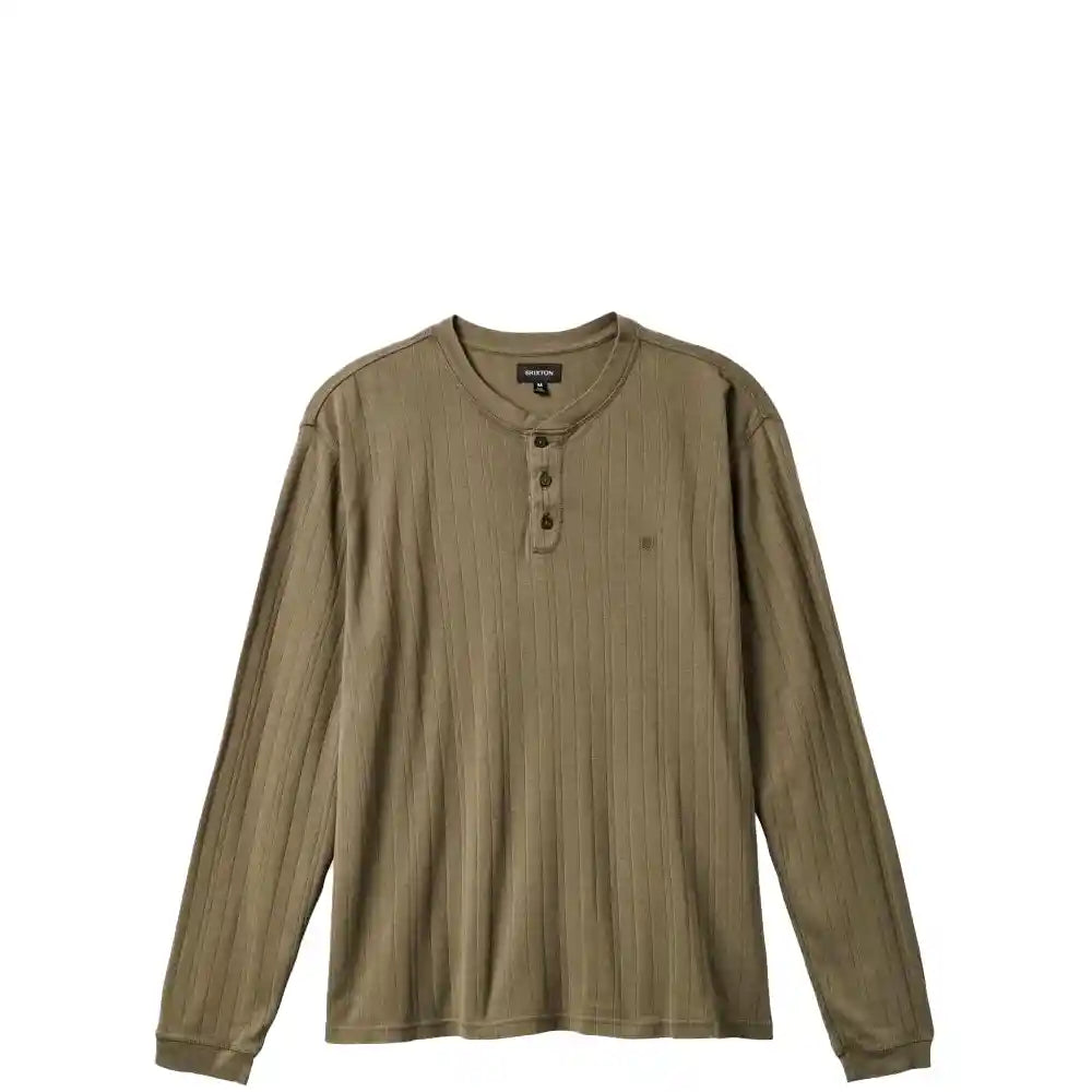 Brixton Wren Ribbed Long Sleeve Henley, olive surplus