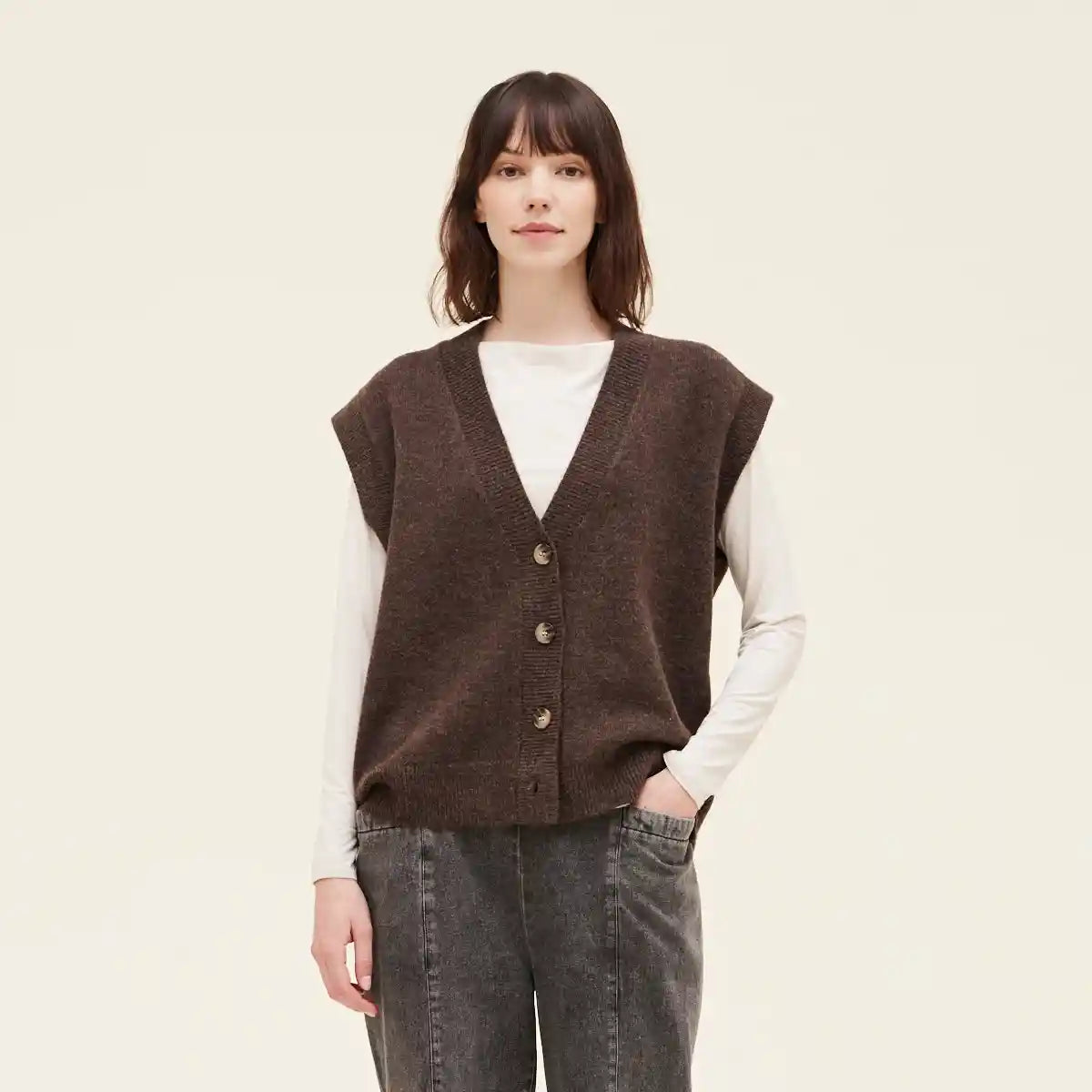 Grade & Gather Womens Knit Vest, dark umber