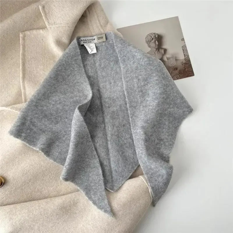 Solid Color Wool Knit Triangle Scarf, heather grey — available at Norwood
