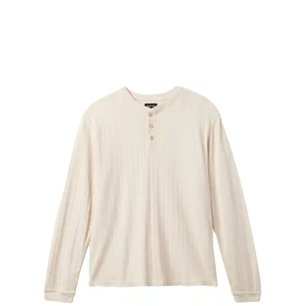Brixton Wren Ribbed Long Sleeve Henley, beige
