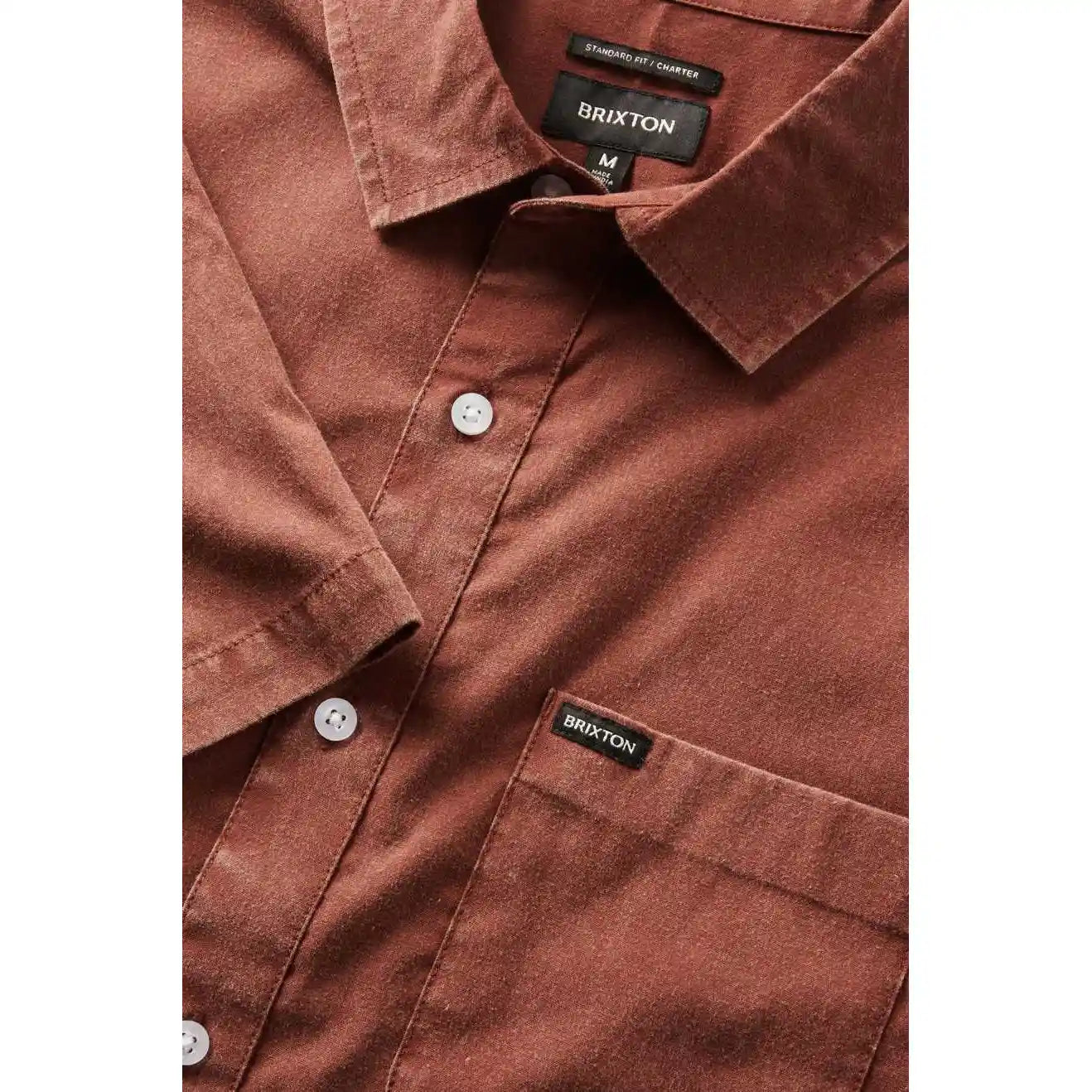 Brixton Charter Sol Wash Short Sleeve Woven, sepia sol wash — available at Norwood