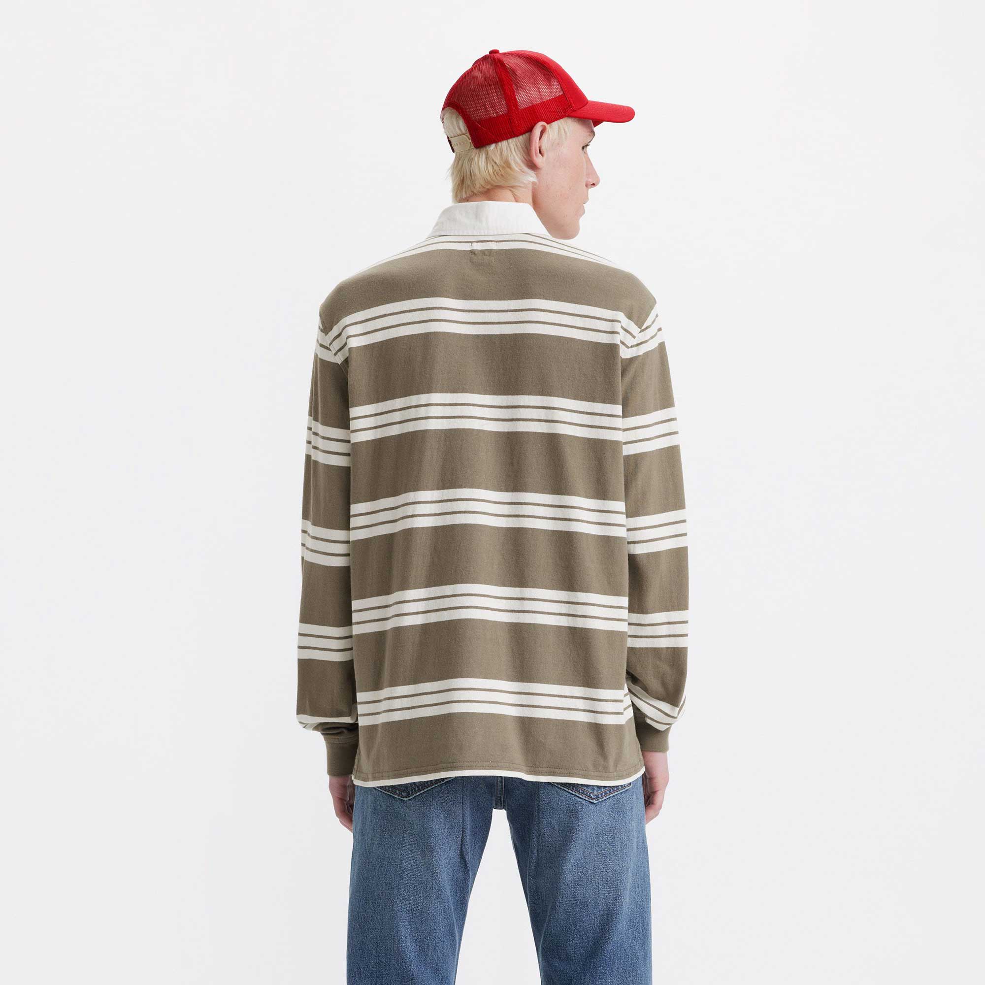 Levi's Classic Rugby Shirt, hemlock stripe smokey olive — available at Norwood