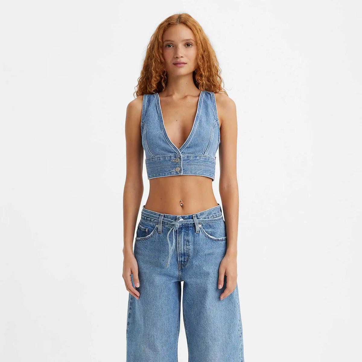 Levi's Womens Raine Denim Crop Top, check yourself 2, a4881 