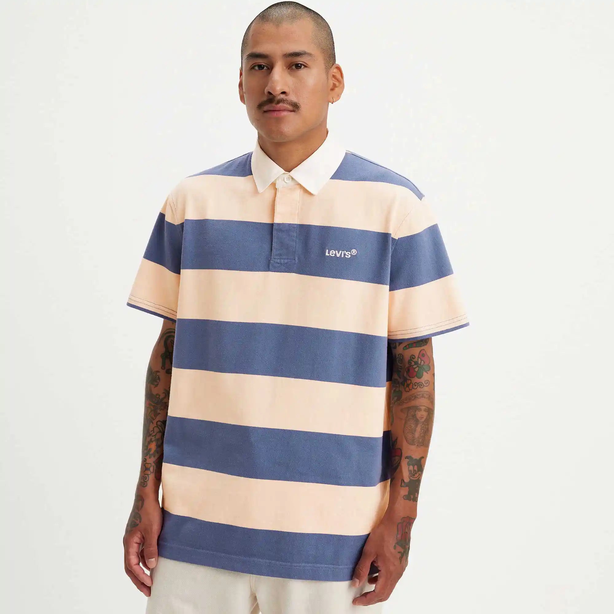 Levi's Union Short Sleeved Rugby Shirt, deck stripe coastal fjord — available at Norwood