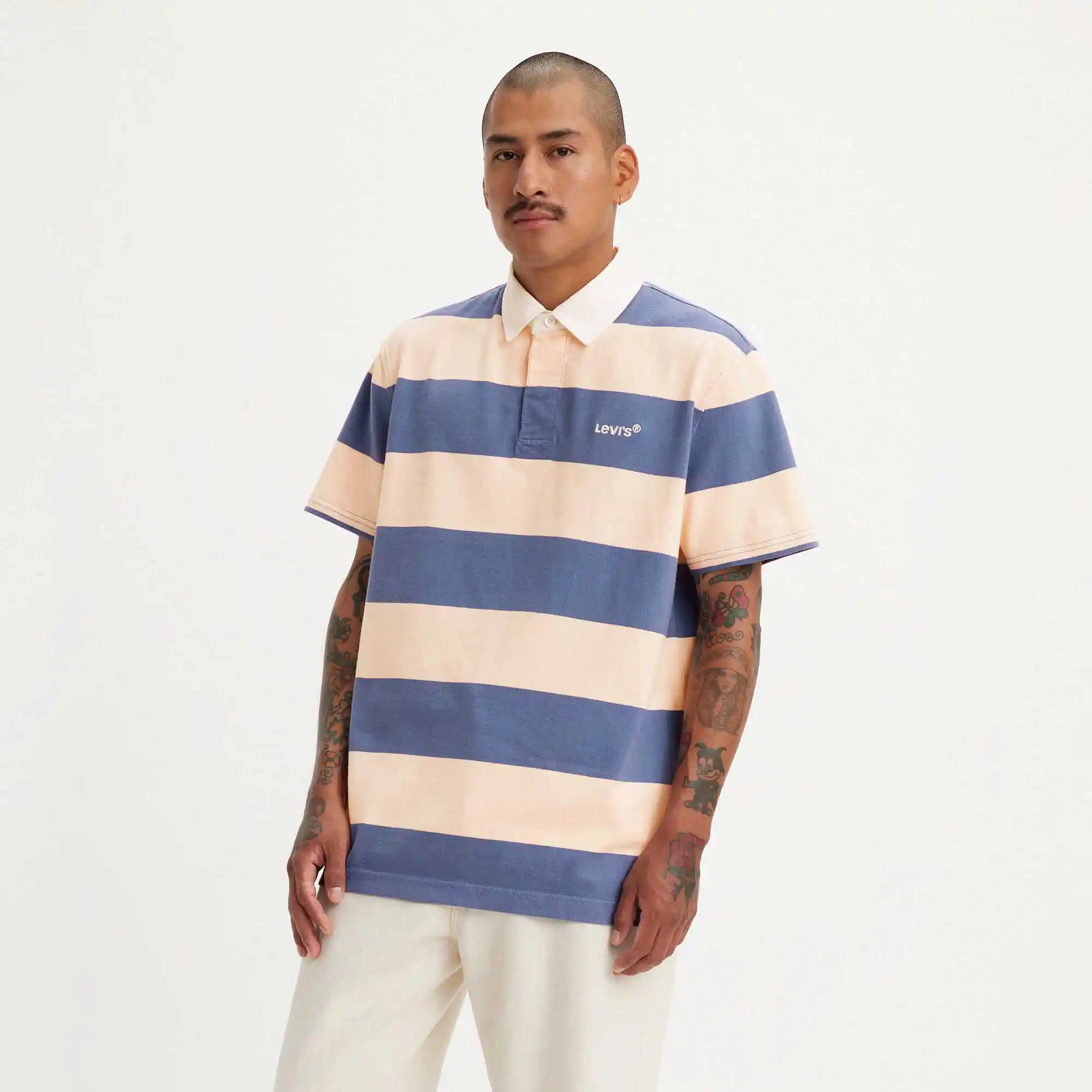 Levi's Union Short Sleeved Rugby Shirt, deck stripe coastal fjord