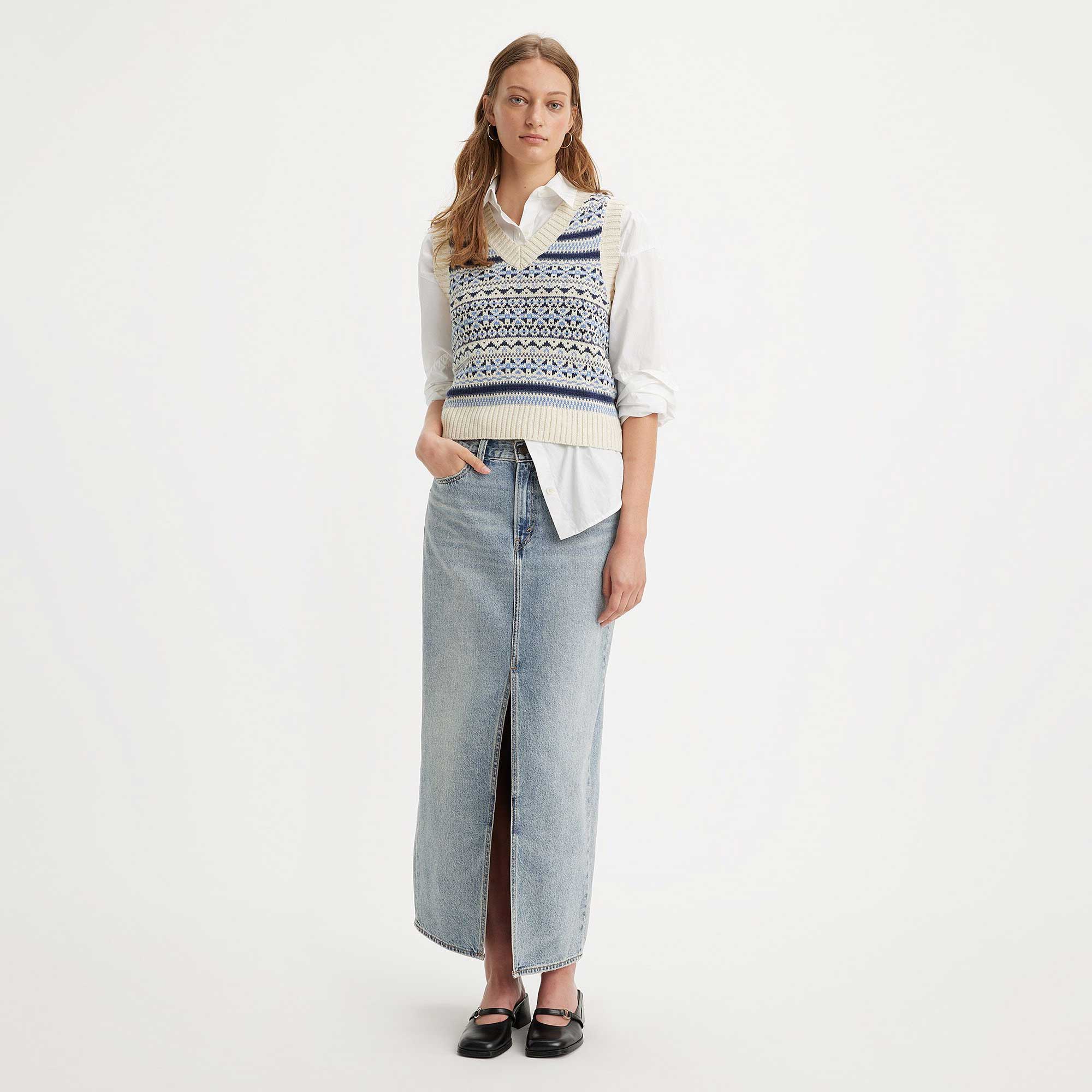 Levi's Womens Ankle Column Skirt, seraphina stripe crown blue