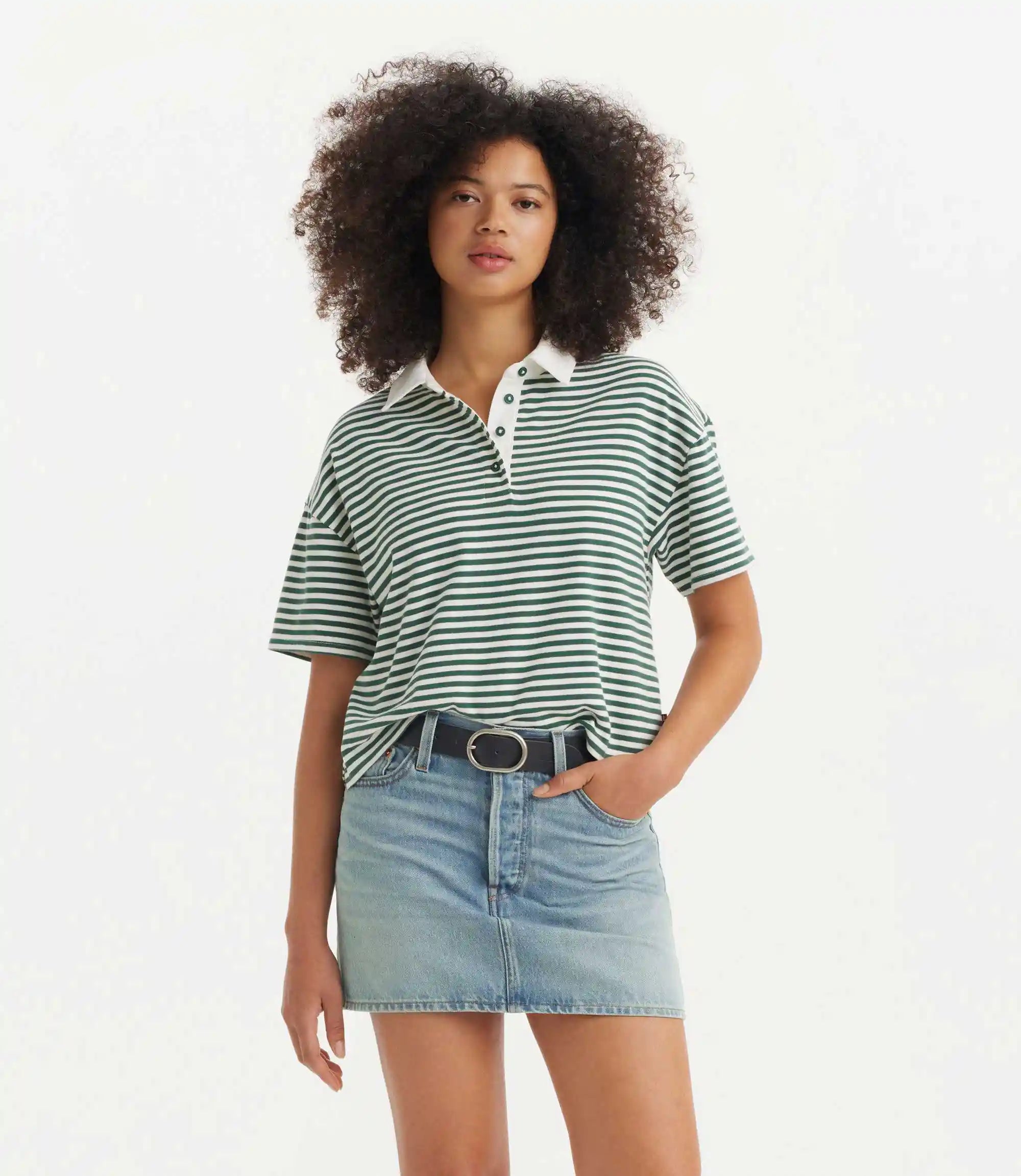 Levi's Womens Coco Short Sleeve Rugby Shirt, nova stripe bistro green
