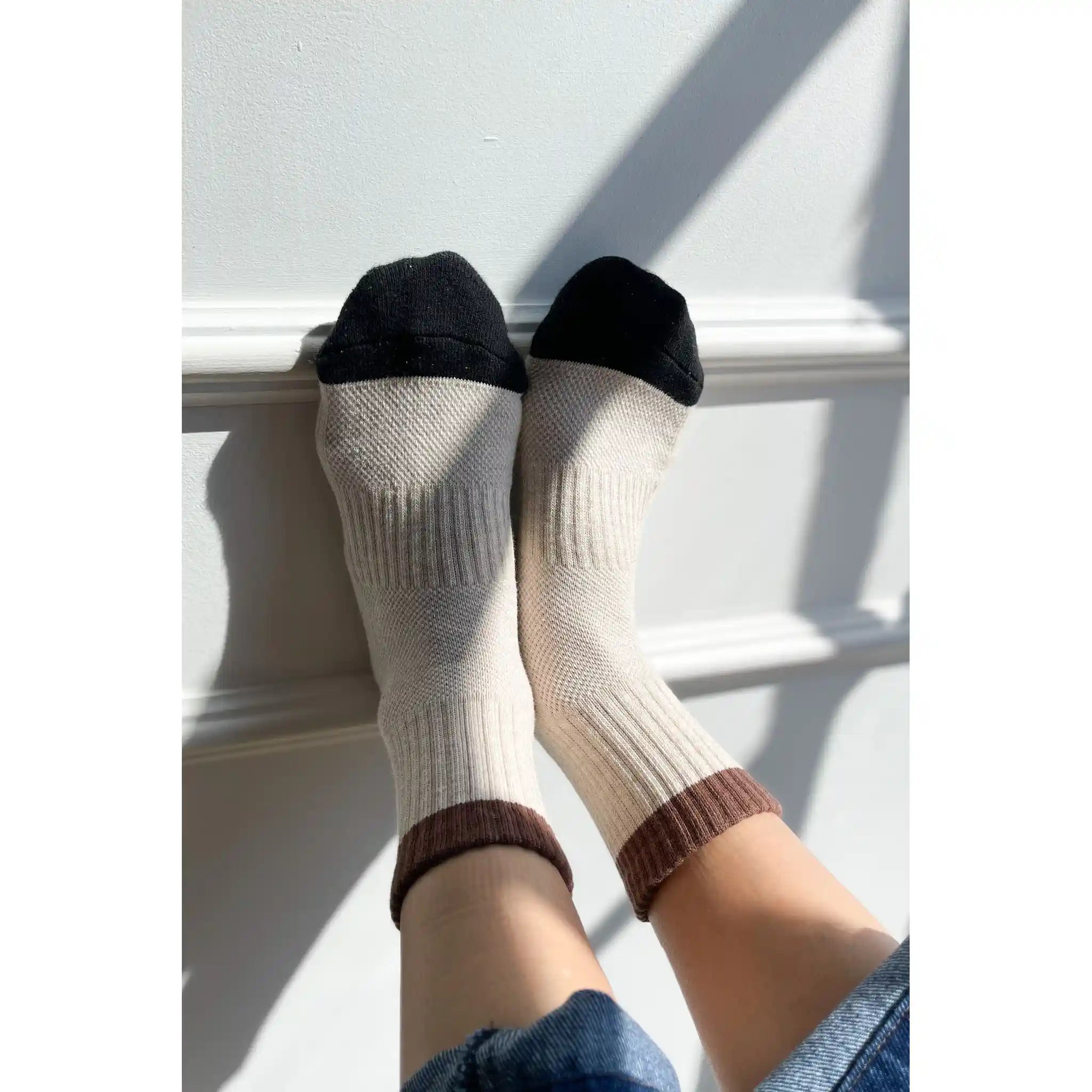Le Bon Shoppe Womens Color Block Girlfriend Socks, black coffee — available at Norwood