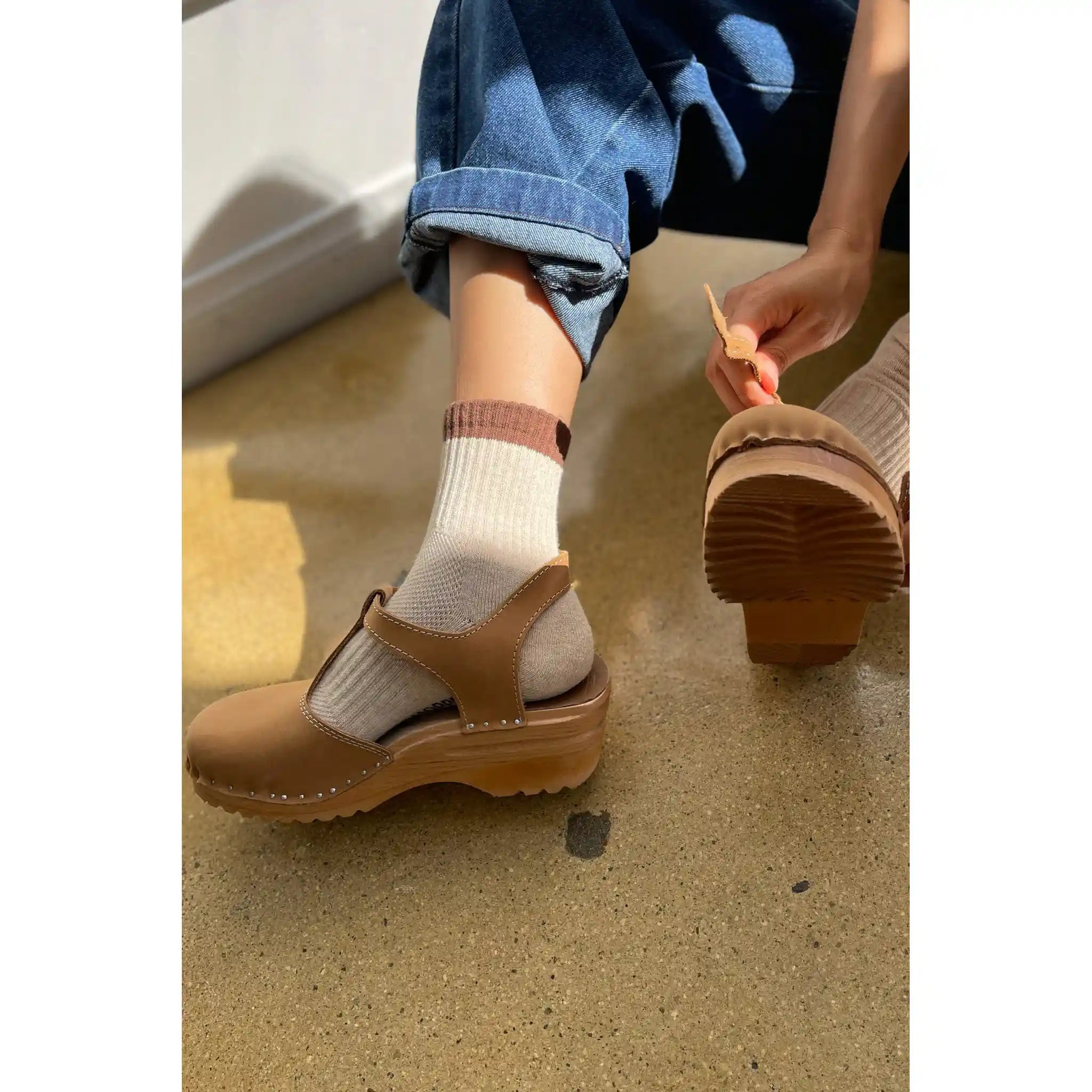Le Bon Shoppe Womens Color Block Girlfriend Socks, black coffee — available at Norwood