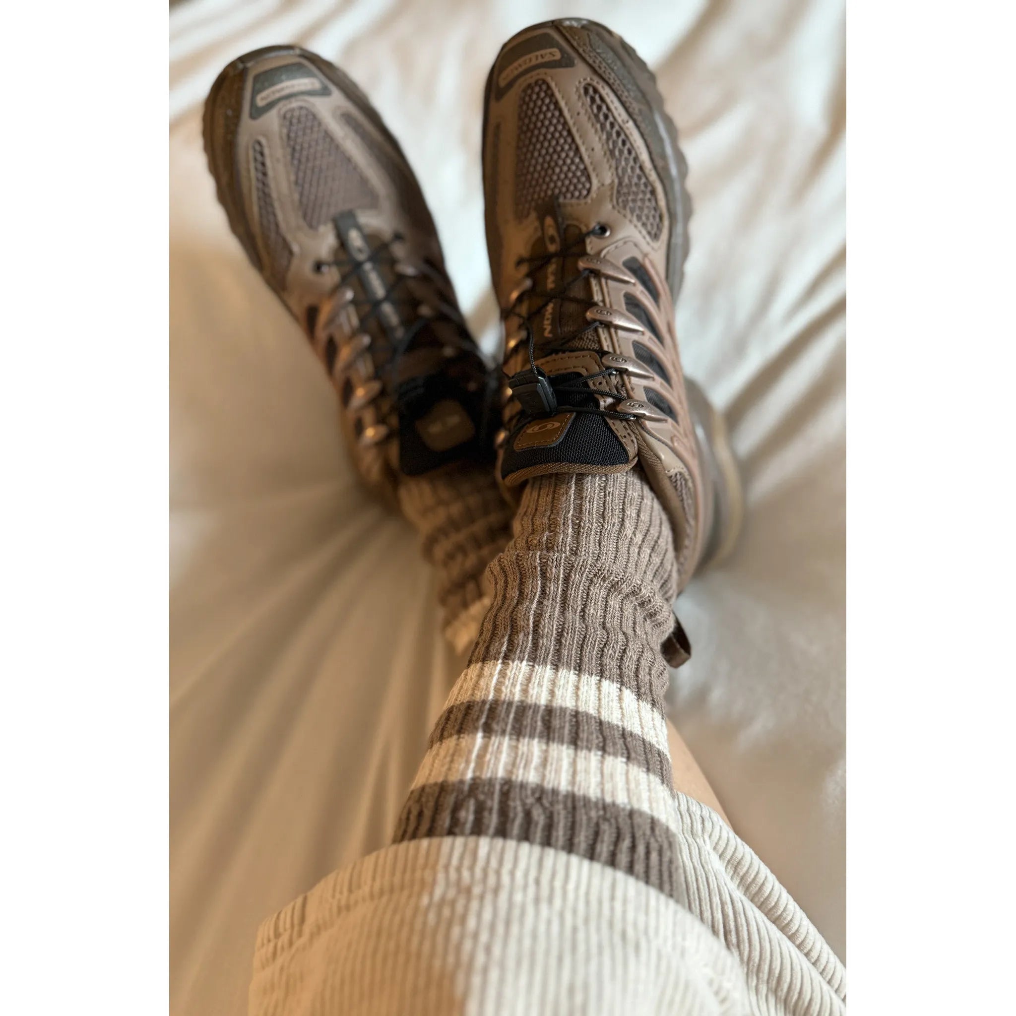 Le Bon Shoppe Cottage Varsity Socks, flax varsity — available at Norwood