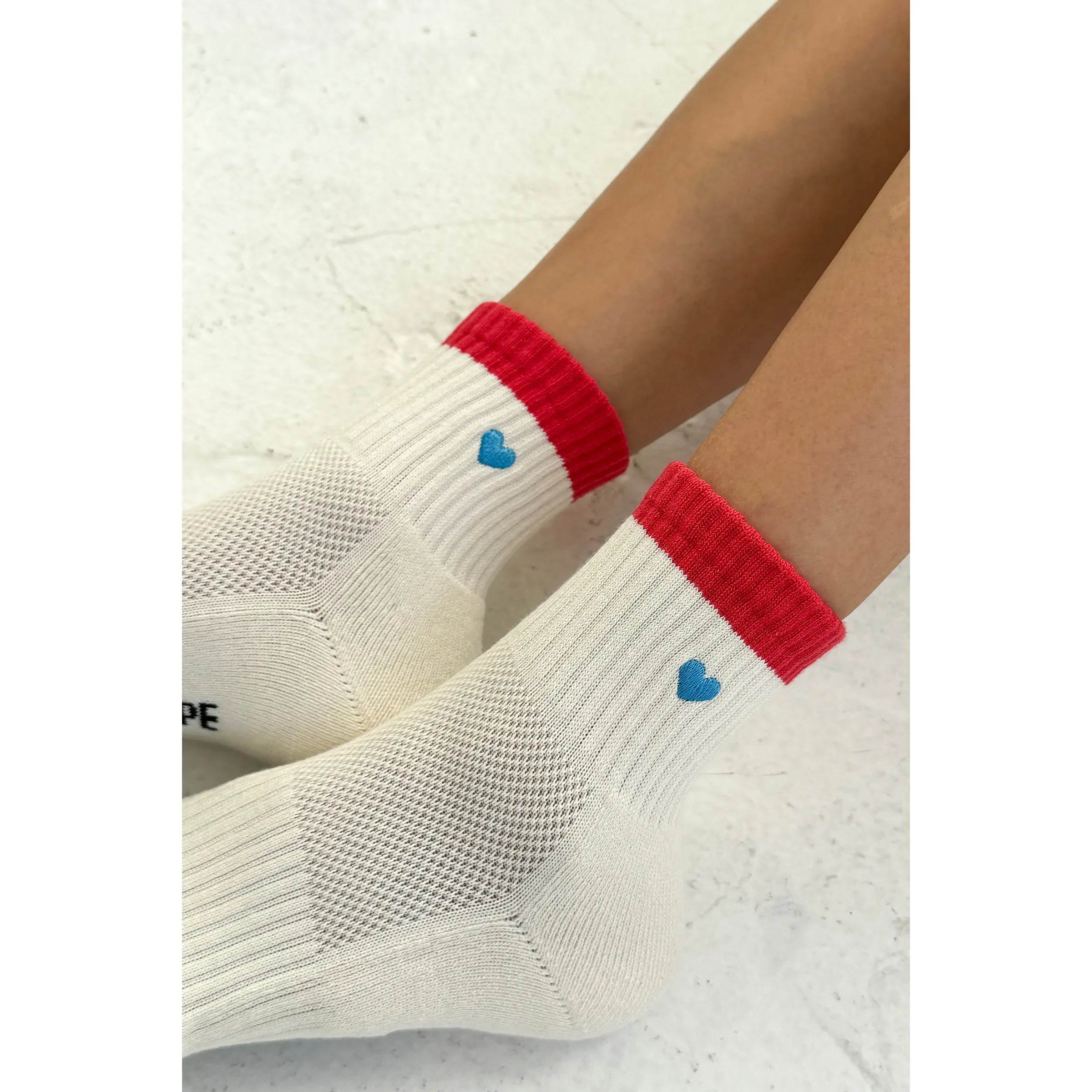 Le Bon Shoppe Embroidered Color Block Girlfriend Socks, blue red + heart — available at Norwood