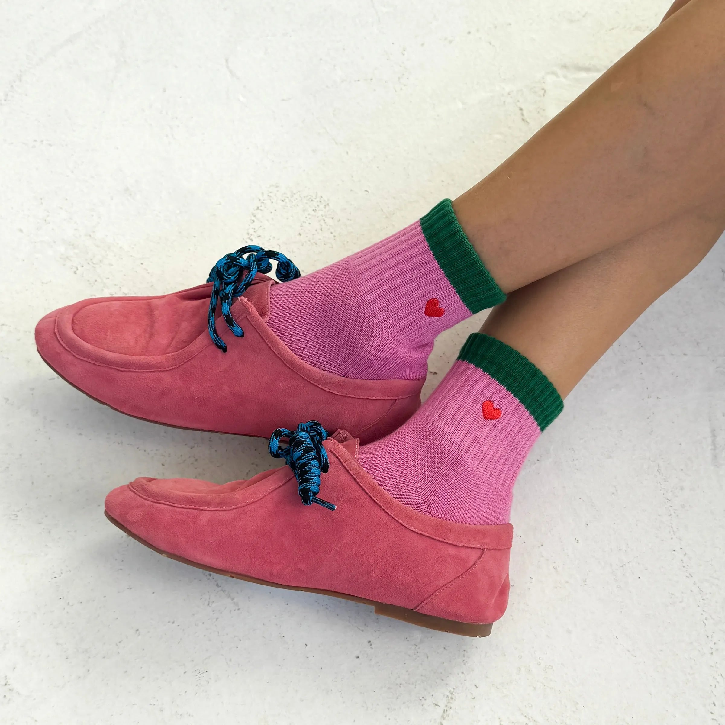 Le Bon Shoppe Embroidered Color Block Girlfriend Socks, rose green + heart — available at Norwood