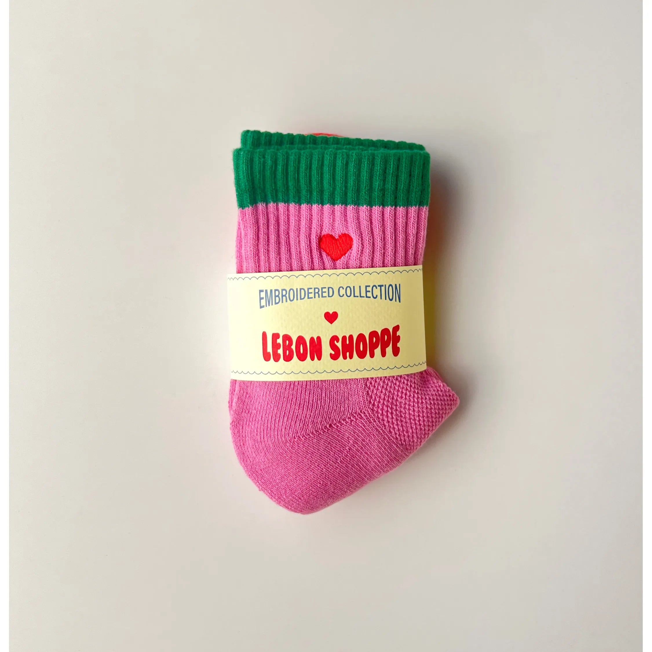 Le Bon Shoppe Embroidered Color Block Girlfriend Socks, rose green + heart — available at Norwood