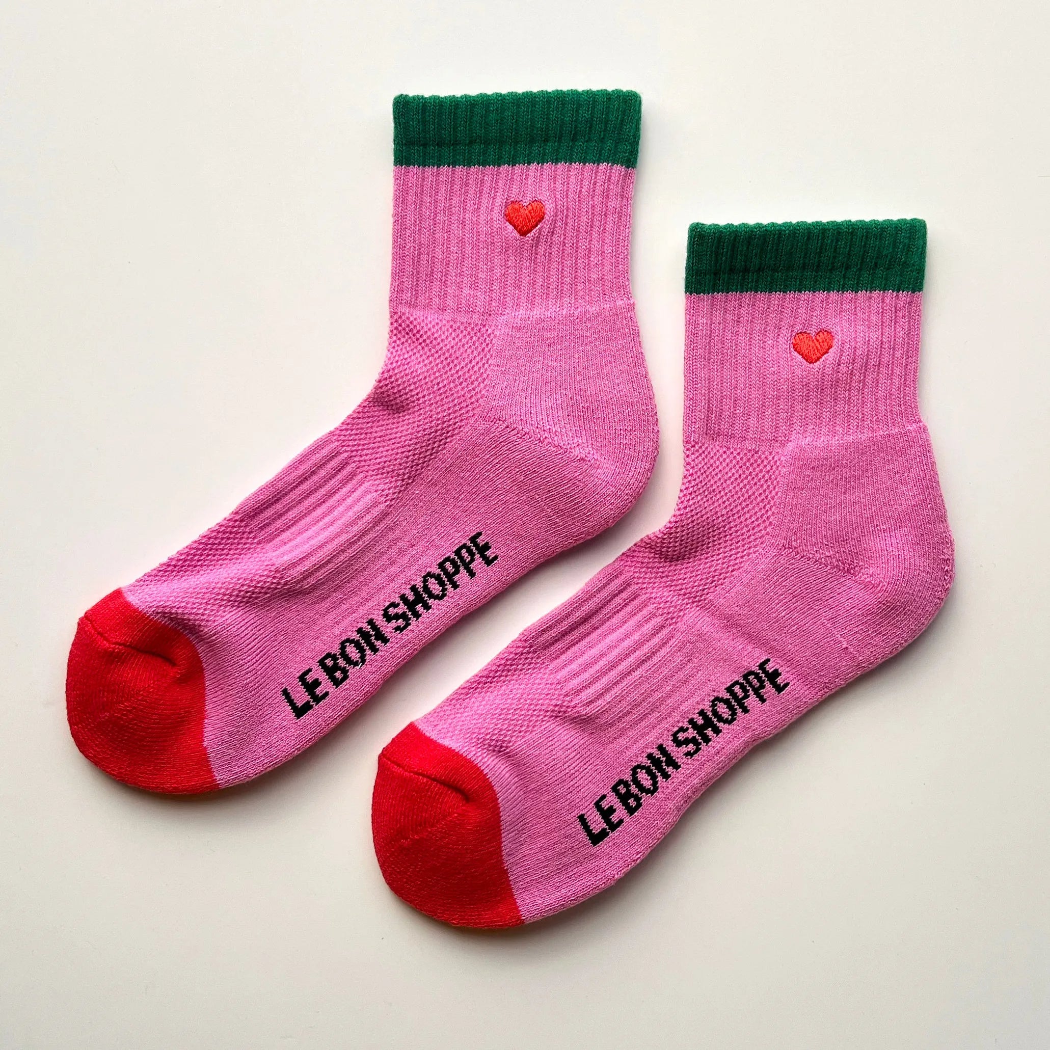 Le Bon Shoppe Embroidered Color Block Girlfriend Socks, rose green + heart — available at Norwood